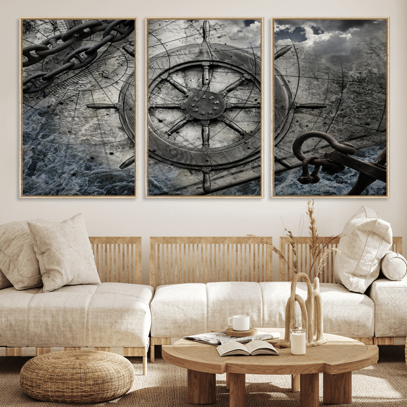 Ship Steering Wheel Vintage Wall Art Canvas Print