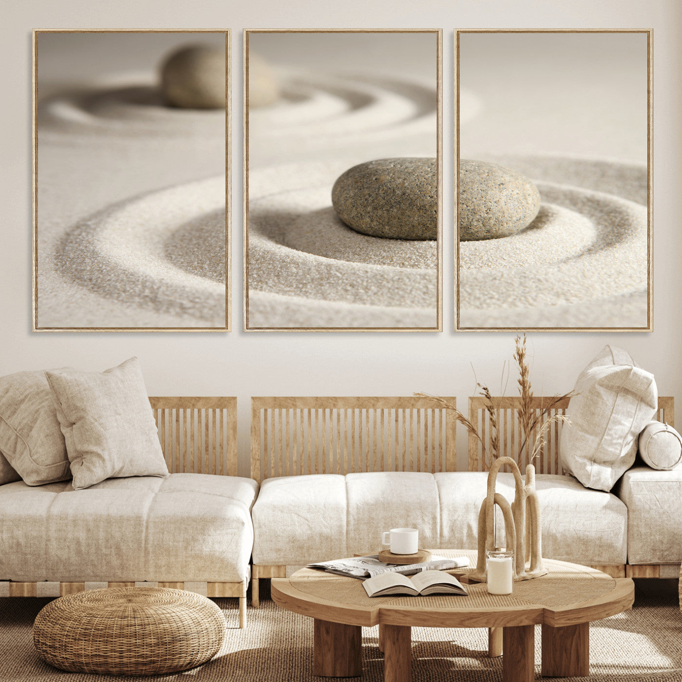 Zen Garden Stone Sand Canvas | Japanese Rock Garden Wall Art