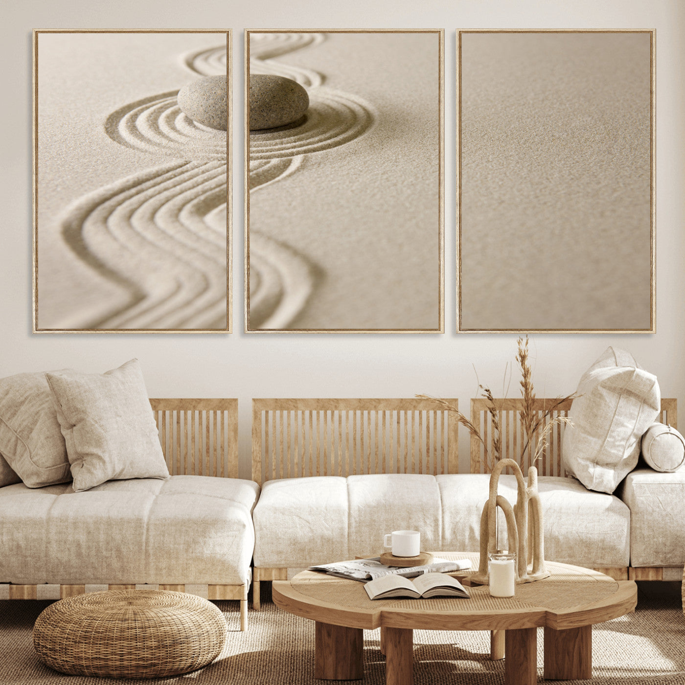 Zen Garden Stone Sand Canvas | Japanese Rock Garden Wall Art