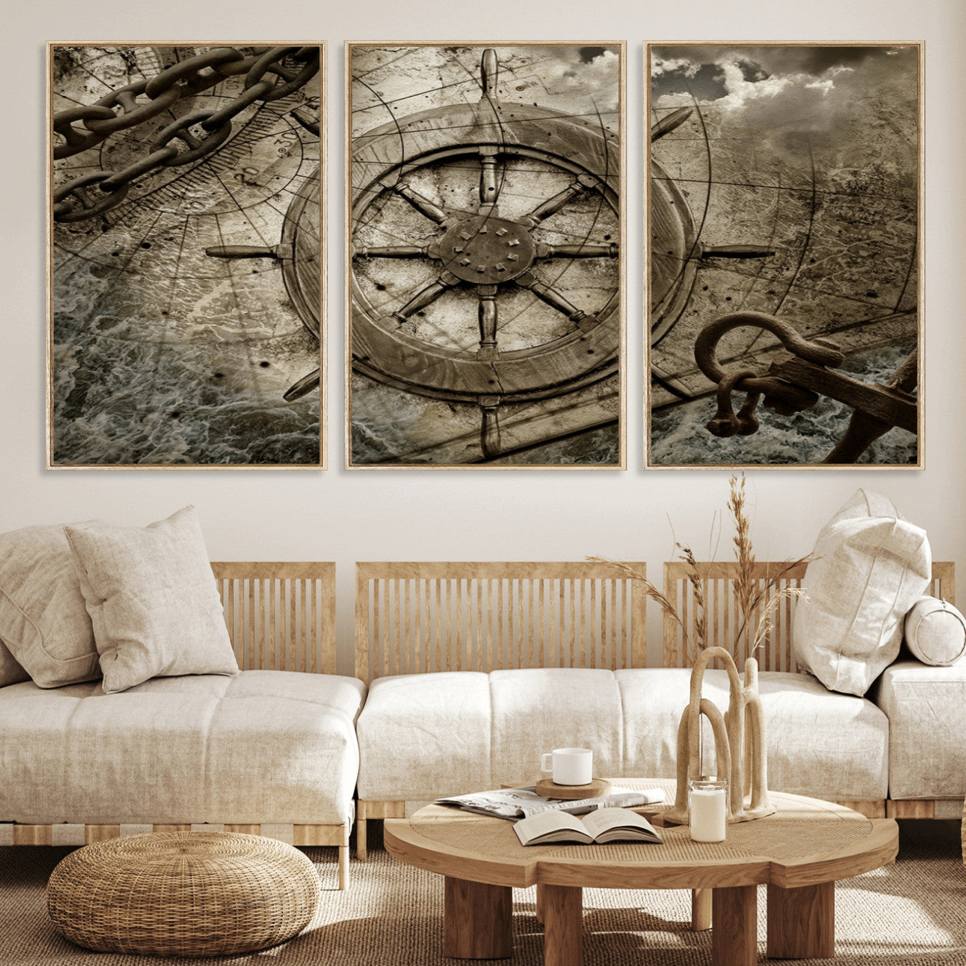 Wooden Ship Wheel Canvas Print, Multi Panel Canvas Wall Art