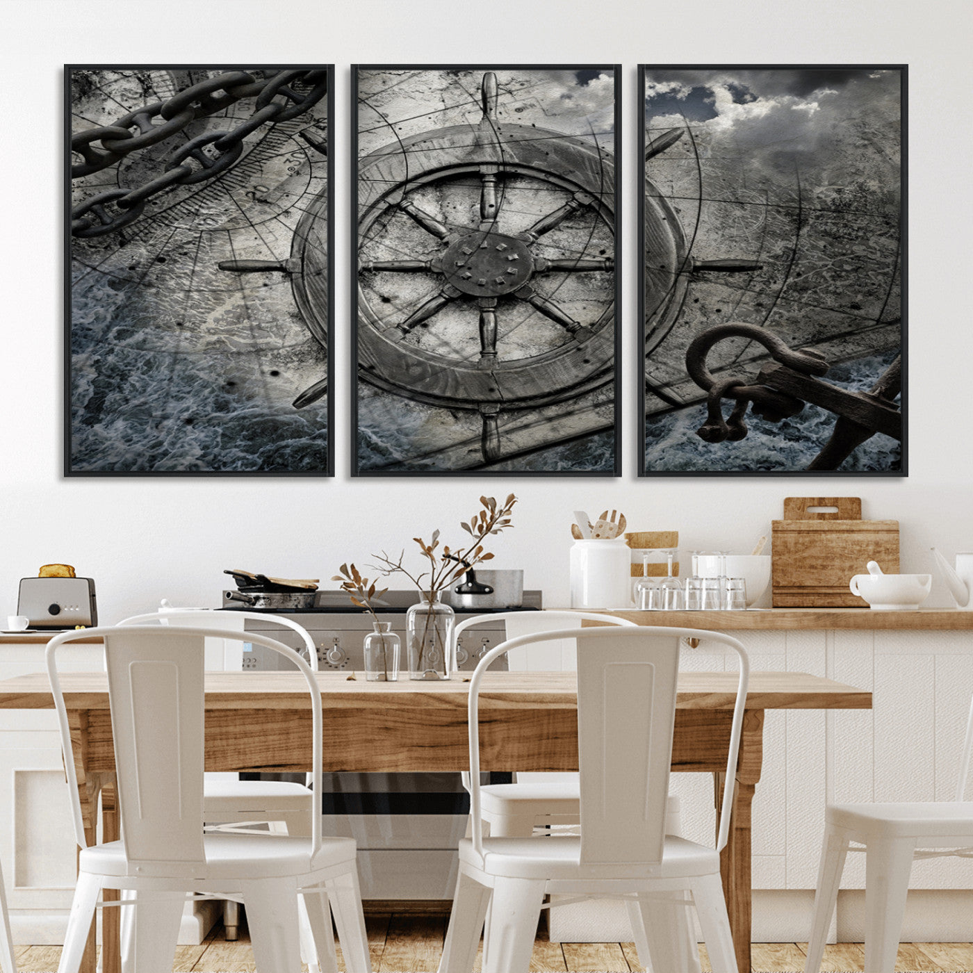 Ship Steering Wheel Vintage Wall Art Canvas Print