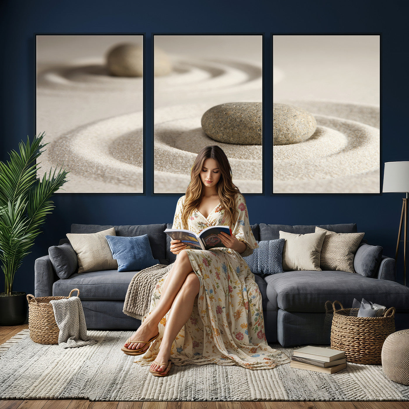 Zen Garden Stone Sand Canvas | Japanese Rock Garden Wall Art