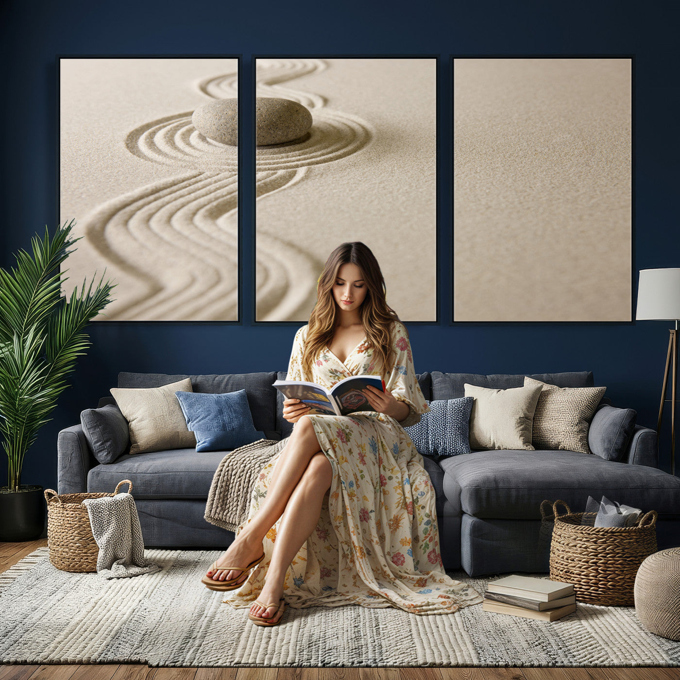 Zen Garden Stone Sand Canvas | Japanese Rock Garden Wall Art
