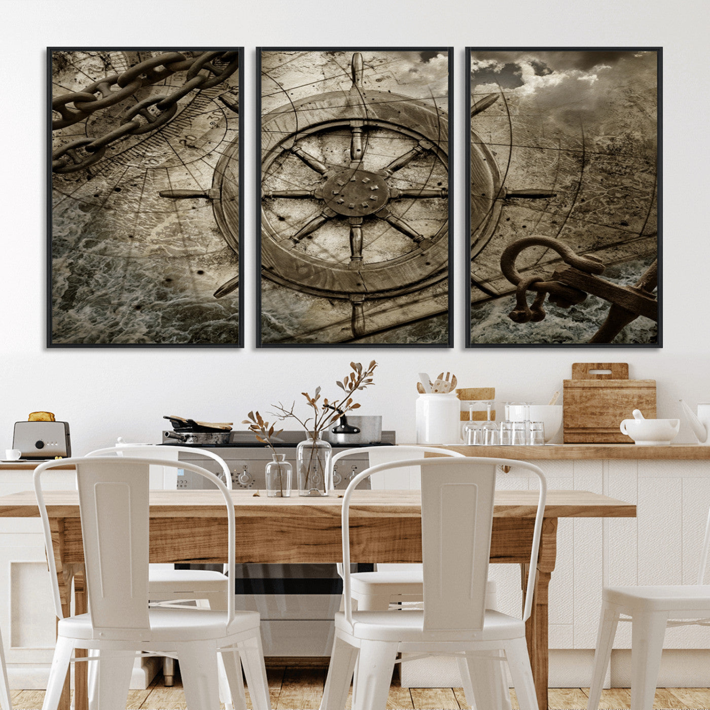 Wooden Ship Wheel Canvas Print, Multi Panel Canvas Wall Art