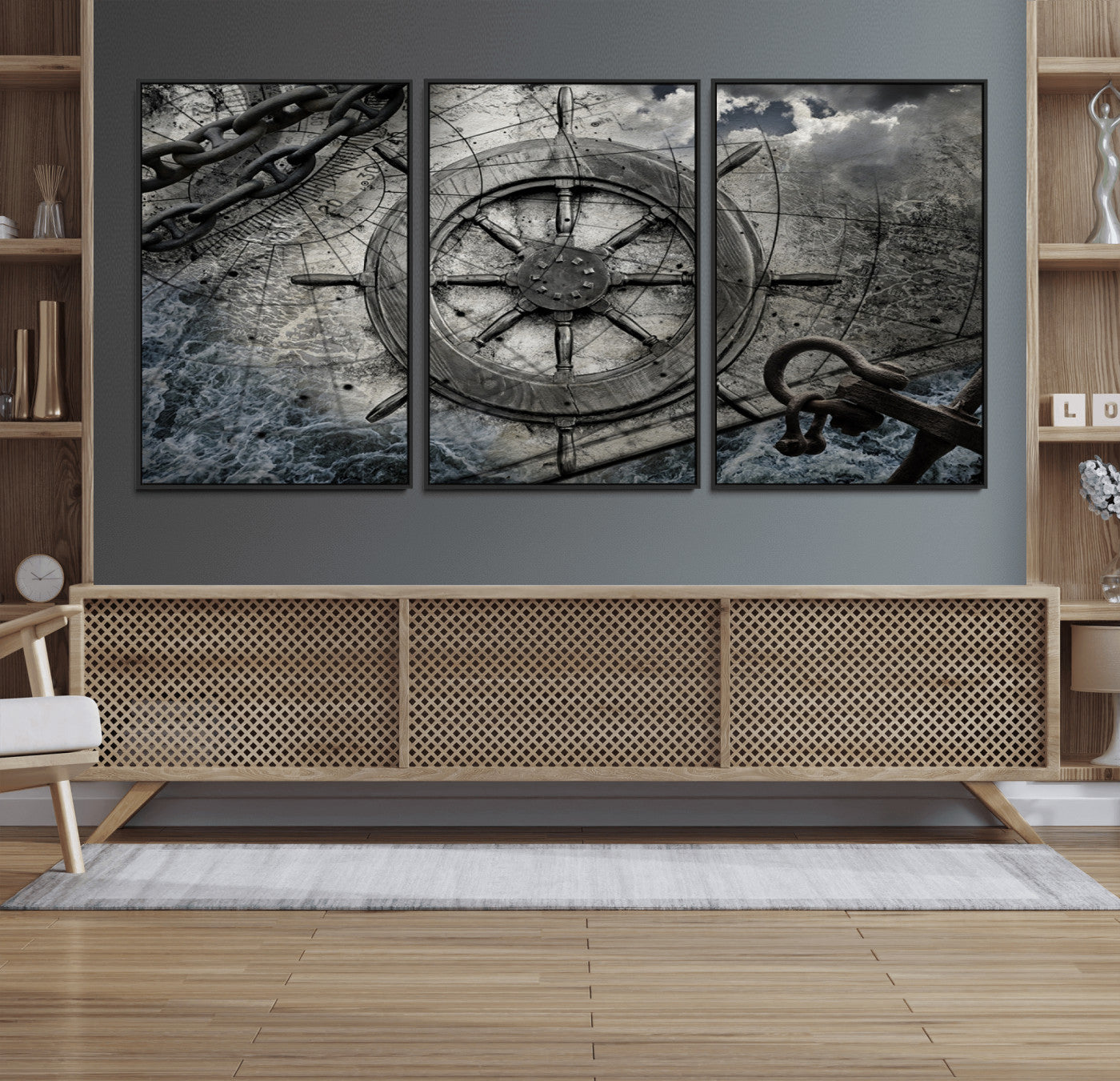 Ship Steering Wheel Vintage Wall Art Canvas Print