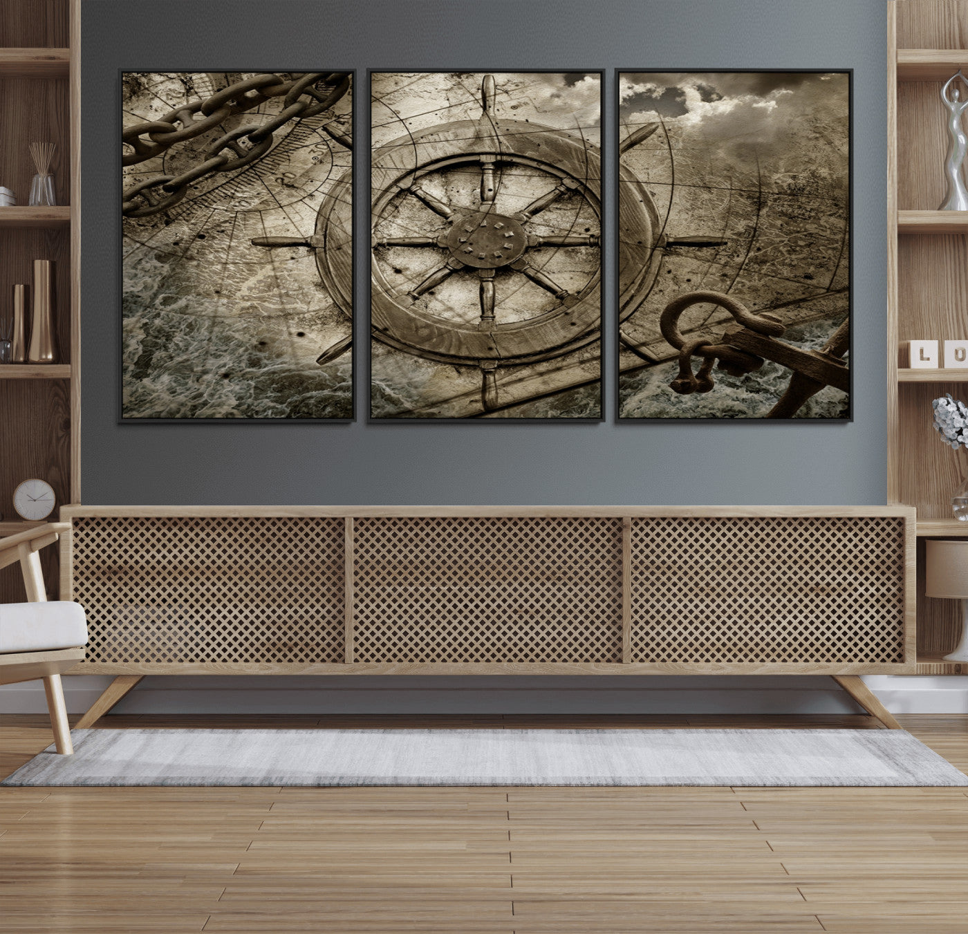 Wooden Ship Wheel Canvas Print, Multi Panel Canvas Wall Art