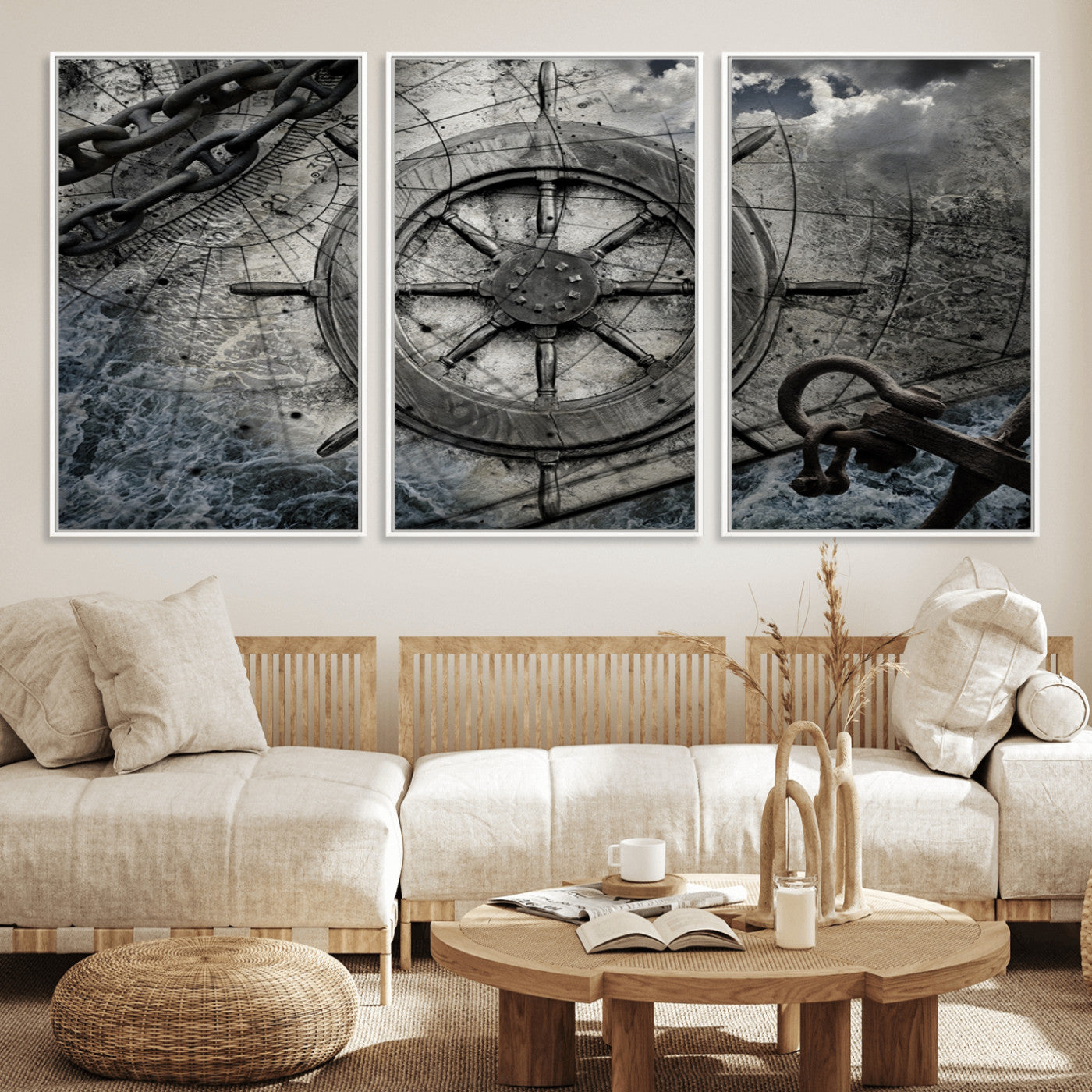 Ship Steering Wheel Vintage Wall Art Canvas Print