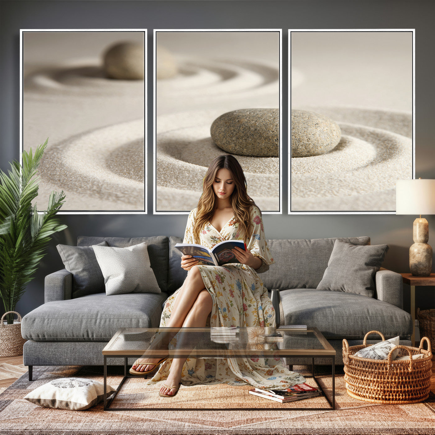 Zen Garden Stone Sand Canvas | Japanese Rock Garden Wall Art