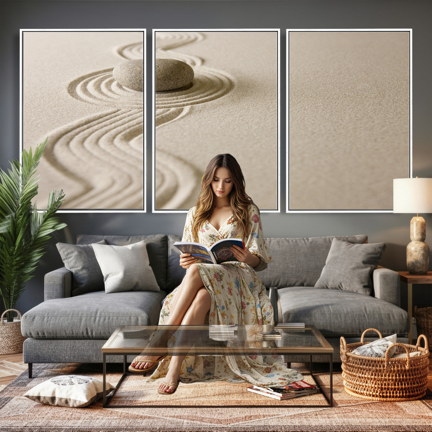 Zen Garden Stone Sand Canvas | Japanese Rock Garden Wall Art