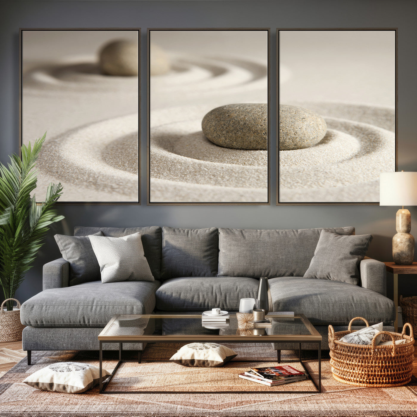 Zen Garden Stone Sand Canvas | Japanese Rock Garden Wall Art