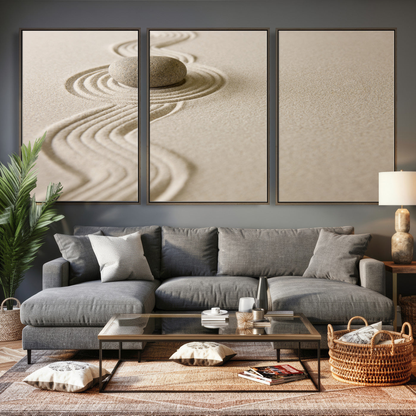 Zen Garden Stone Sand Canvas | Japanese Rock Garden Wall Art