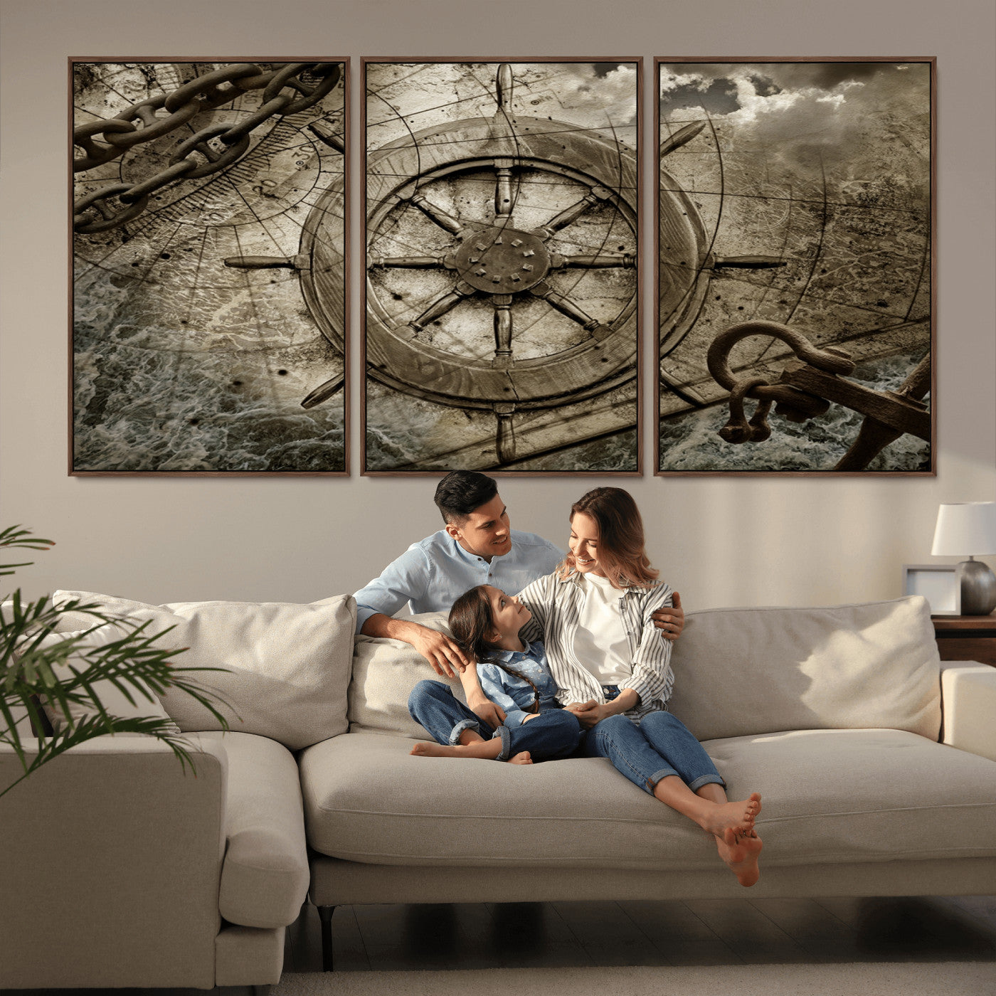 Wooden Ship Wheel Canvas Print, Multi Panel Canvas Wall Art