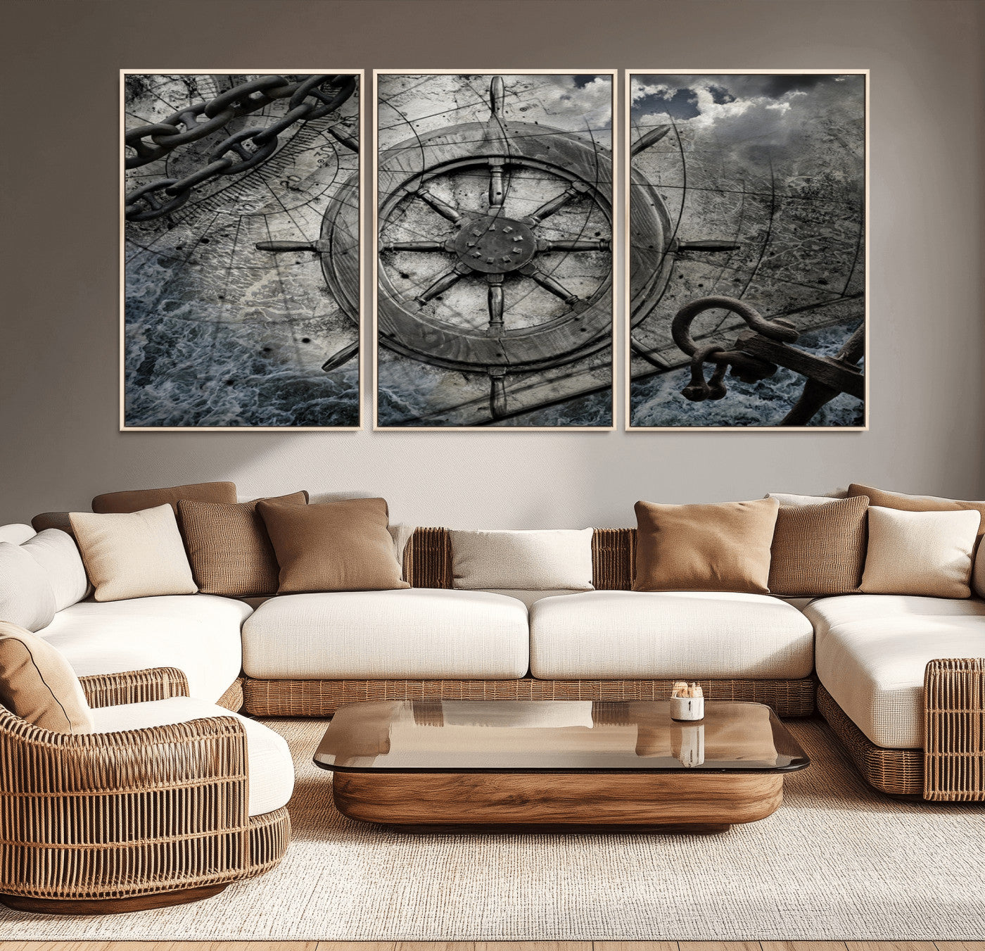 Ship Steering Wheel Vintage Wall Art Canvas Print