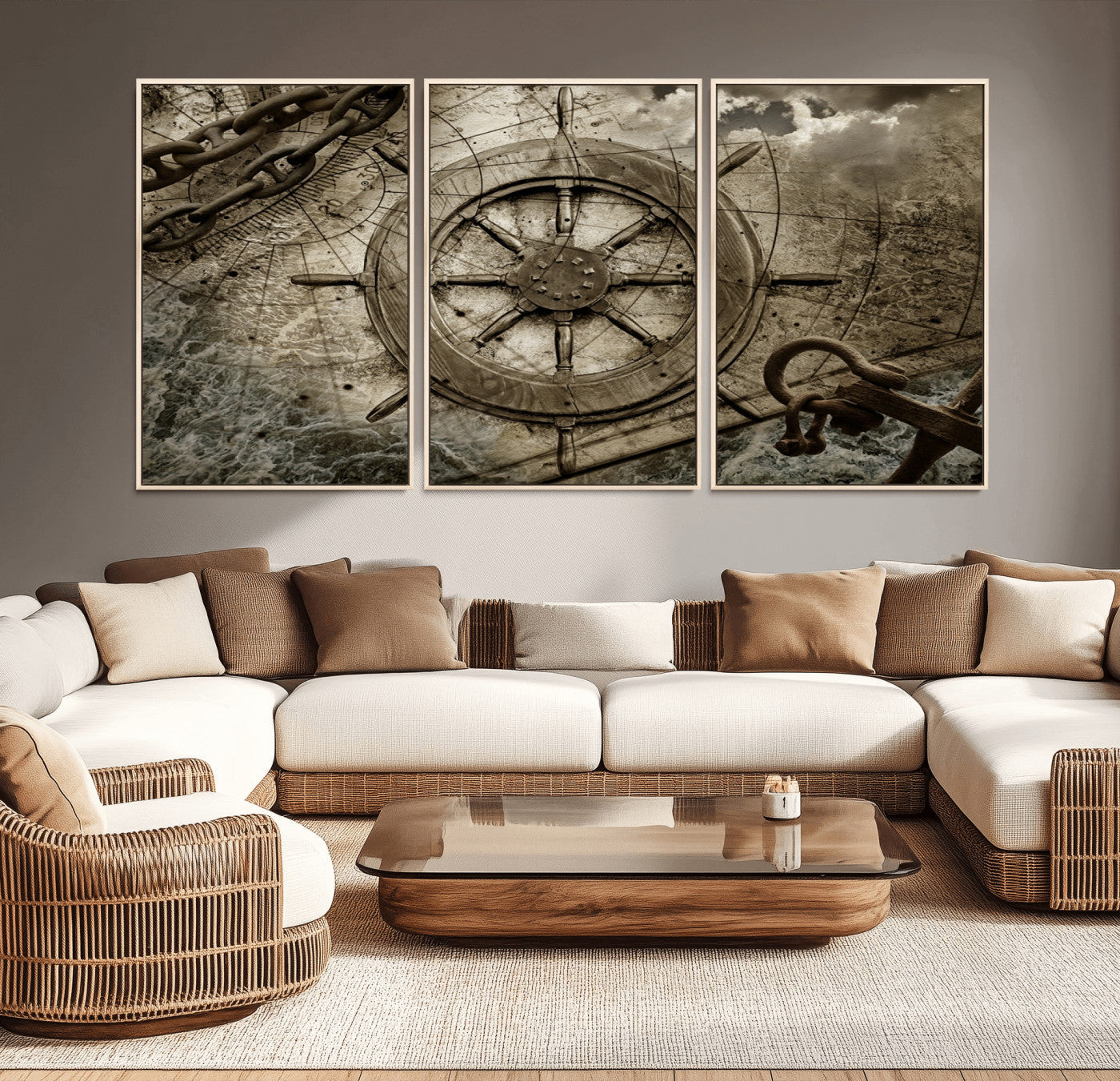 Wooden Ship Wheel Canvas Print, Multi Panel Canvas Wall Art