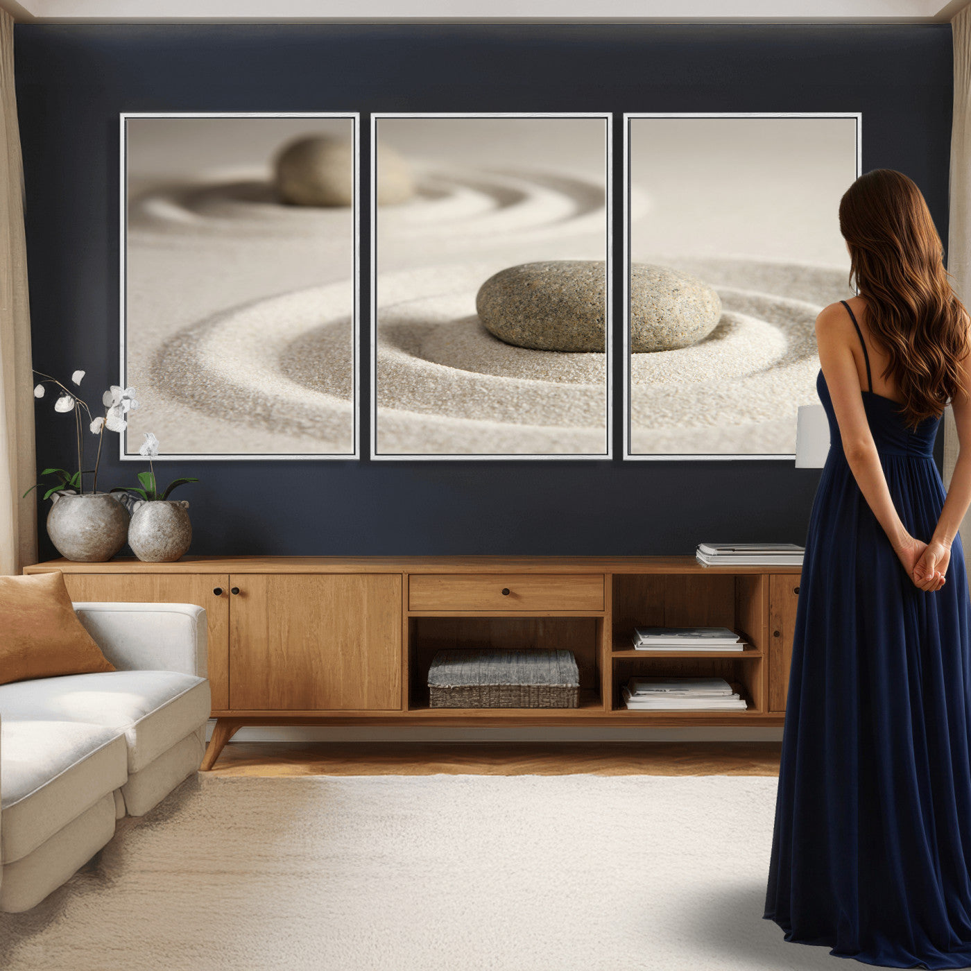 Zen Garden Stone Sand Canvas | Japanese Rock Garden Wall Art