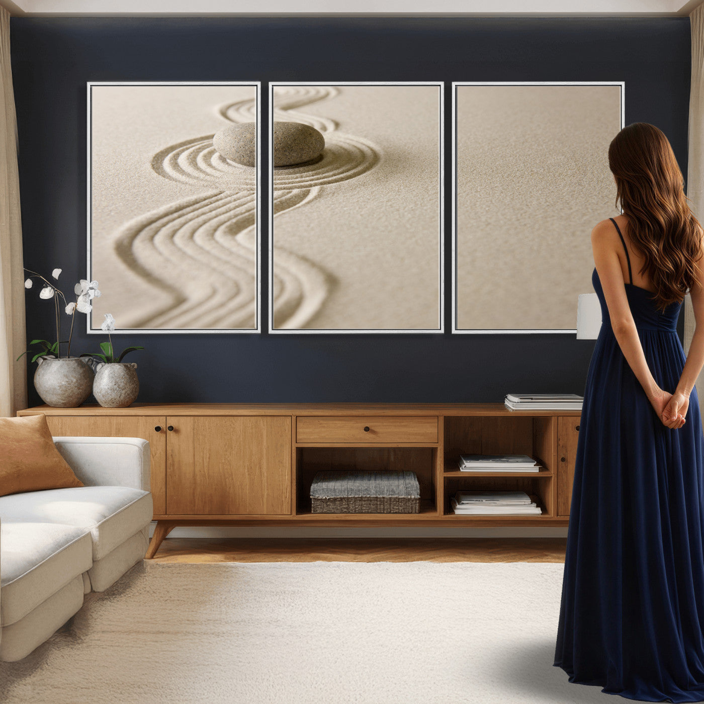 Zen Garden Stone Sand Canvas | Japanese Rock Garden Wall Art