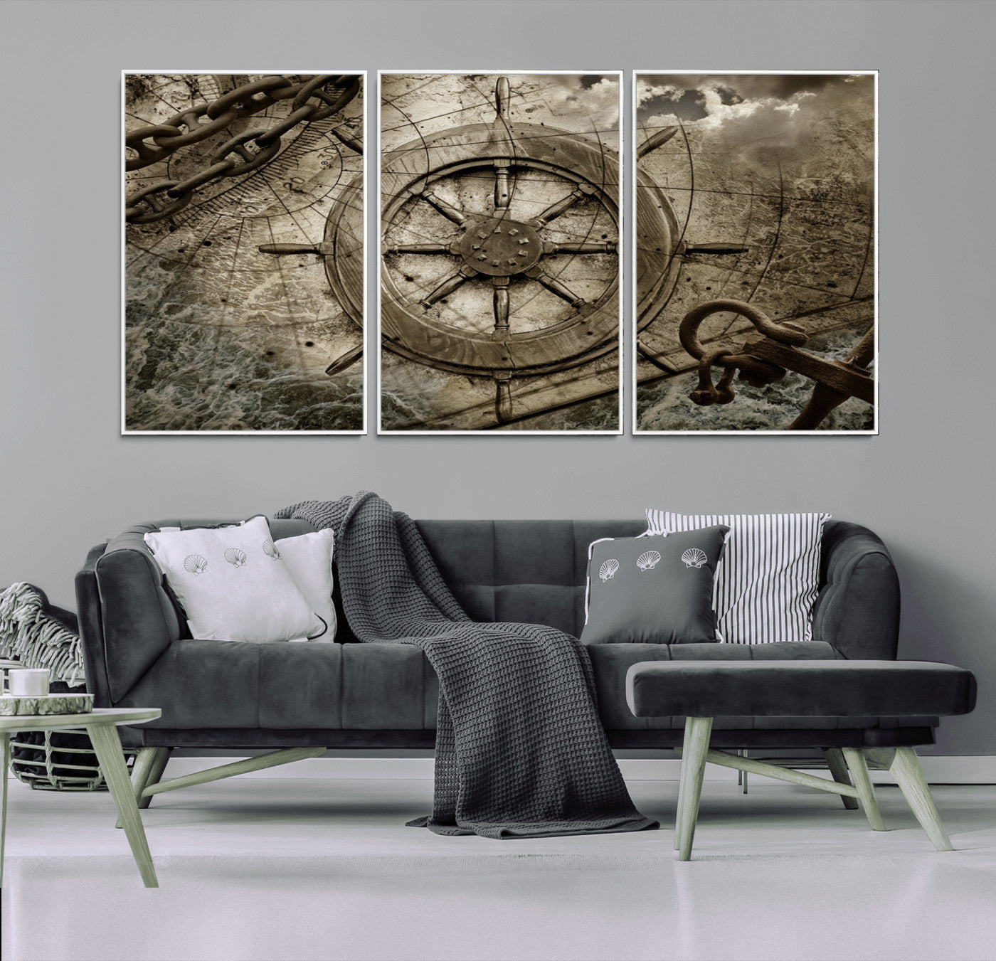 Wooden Ship Wheel Canvas Print, Multi Panel Canvas Wall Art