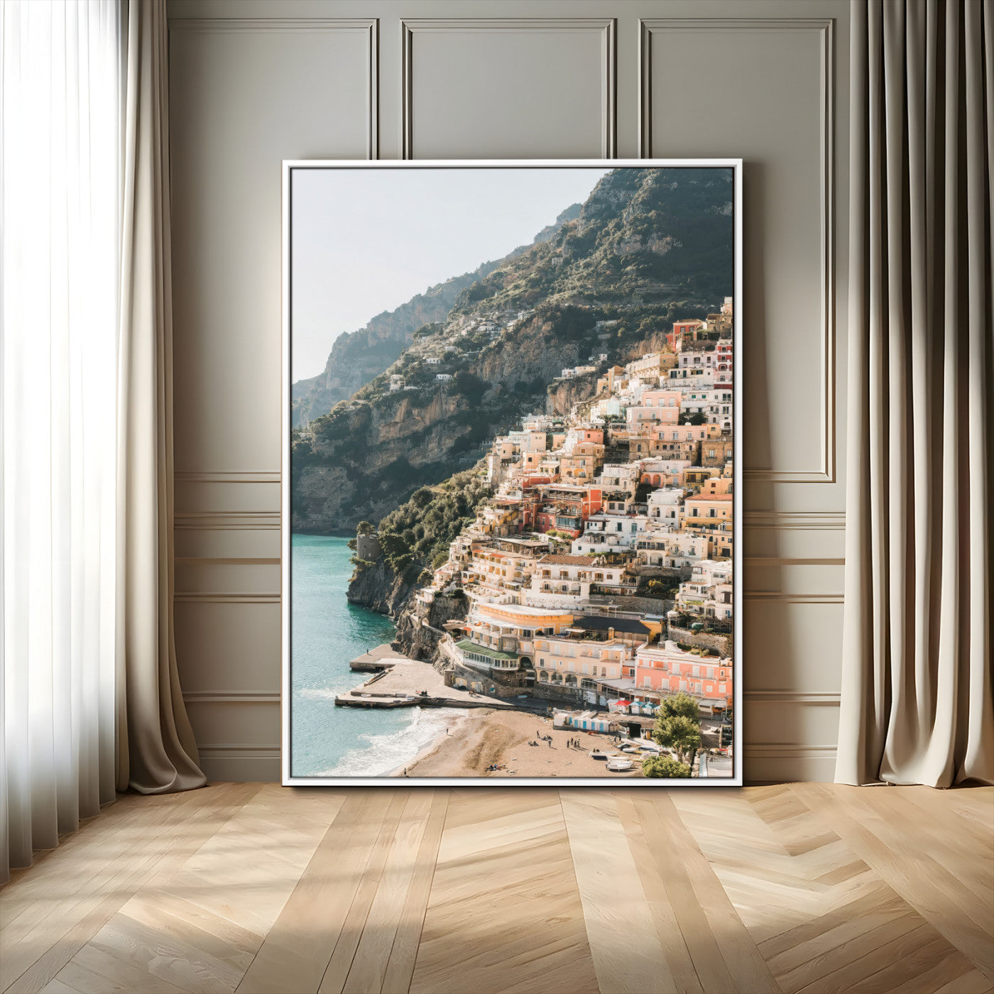 Mediterranean Coastal Cliffside Town Wall Art – Vibrant