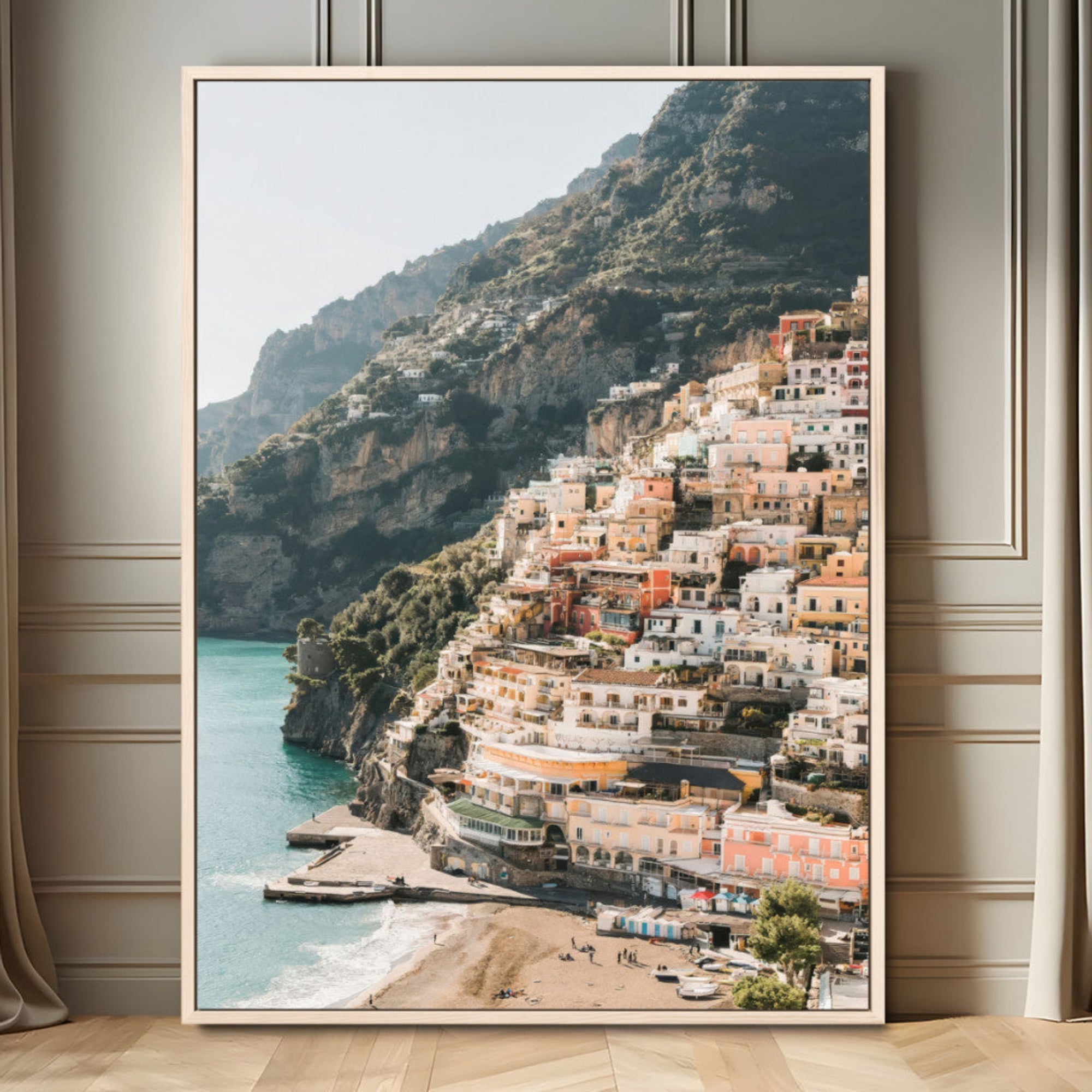 Mediterranean Coastal Cliffside Town Wall Art – Vibrant