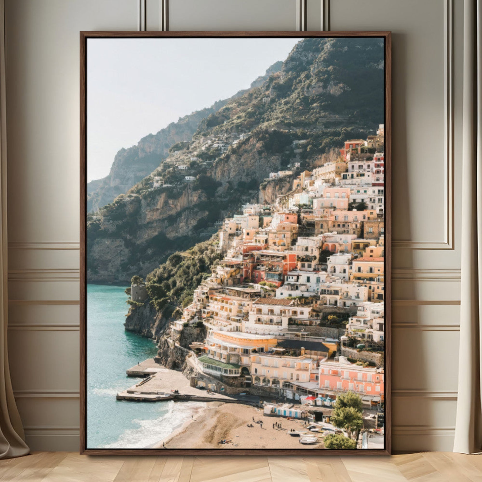 Mediterranean Coastal Cliffside Town Wall Art – Vibrant