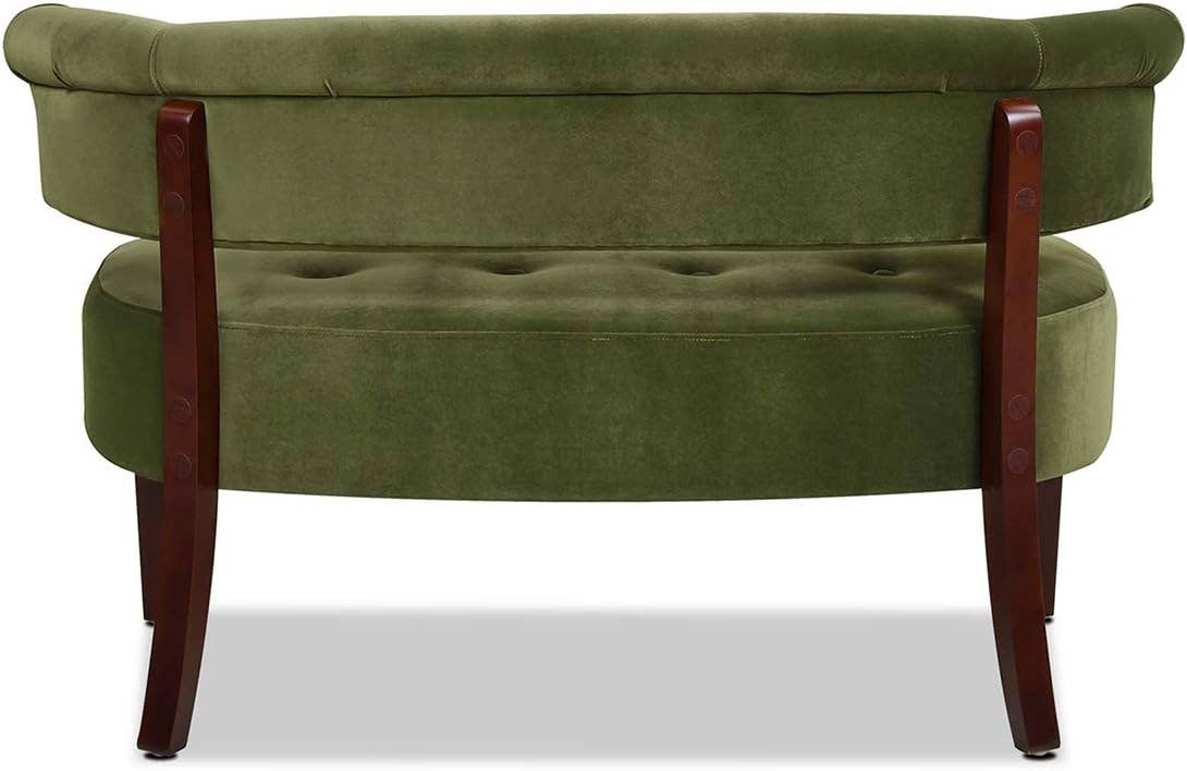 Jared Roll Arm Tufted Bench with Back Settee: Olive Green