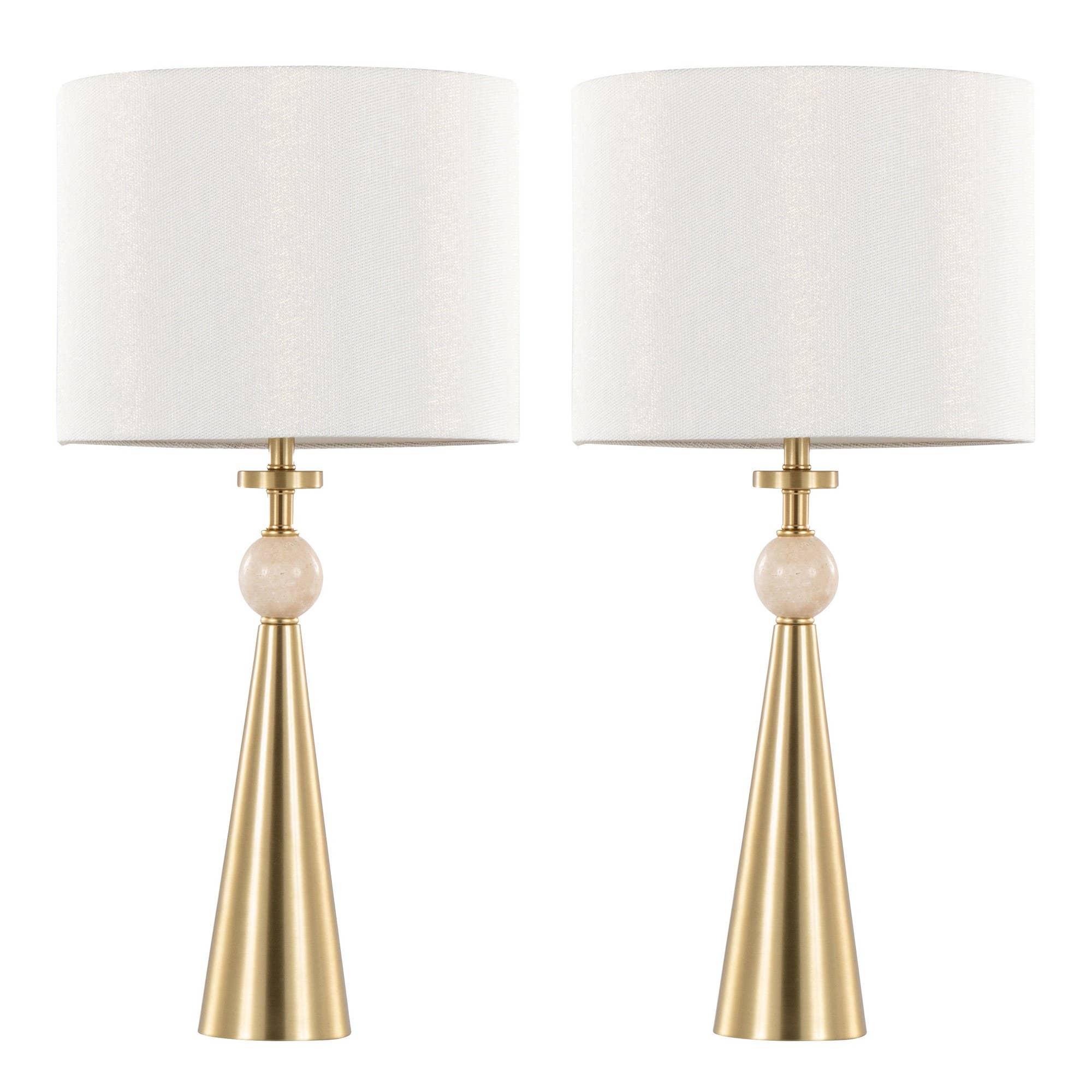 Cone Travertine 27" Table Lamp - In Gold Metal: Gold Metal, Travertine, Tan Leaf Shade