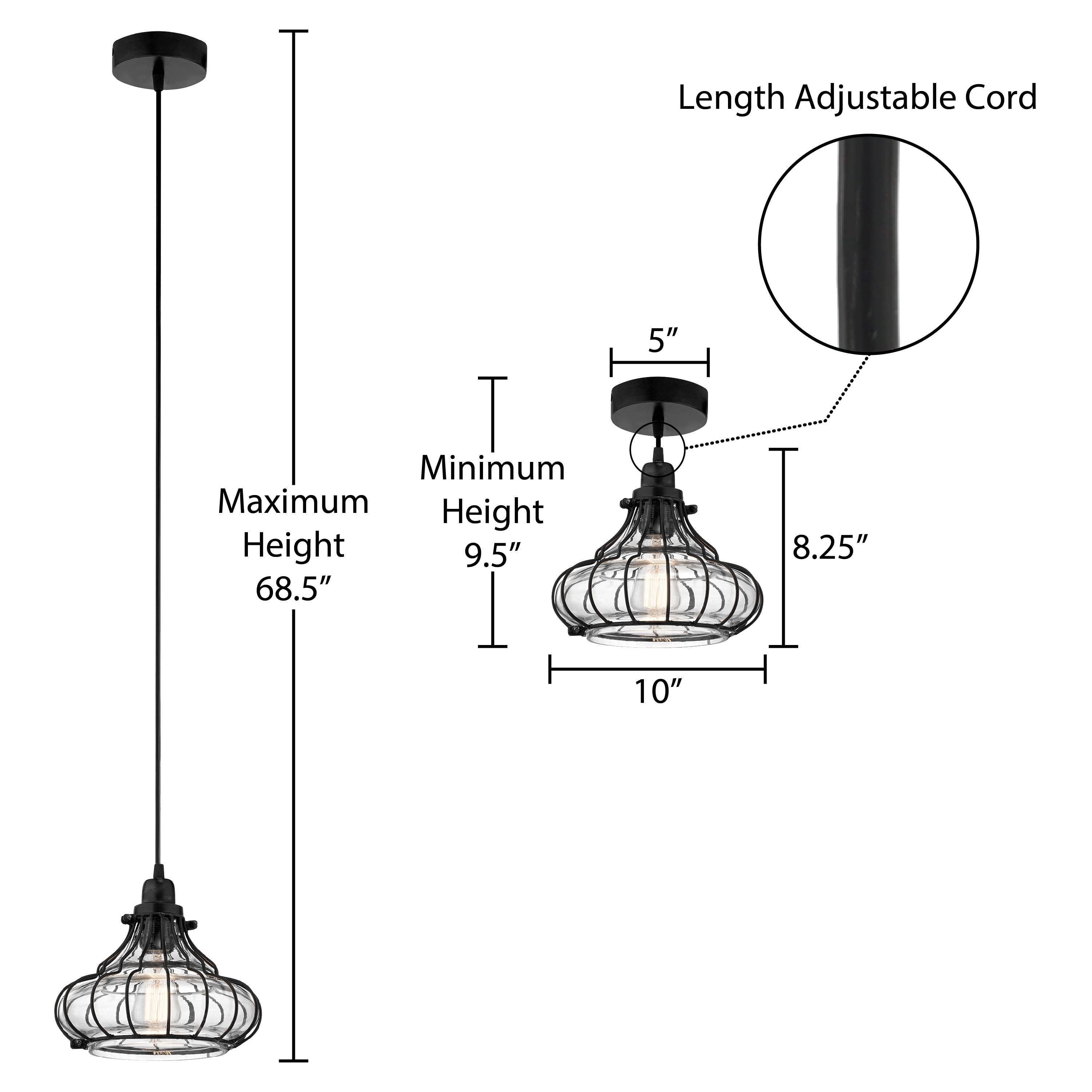 10"H Aisling Black Metal and Glass Conical Pendant Light