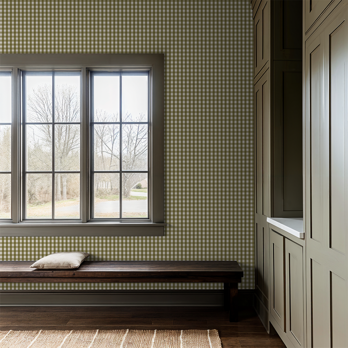 Willowside Gingham (Olive) Wallpaper