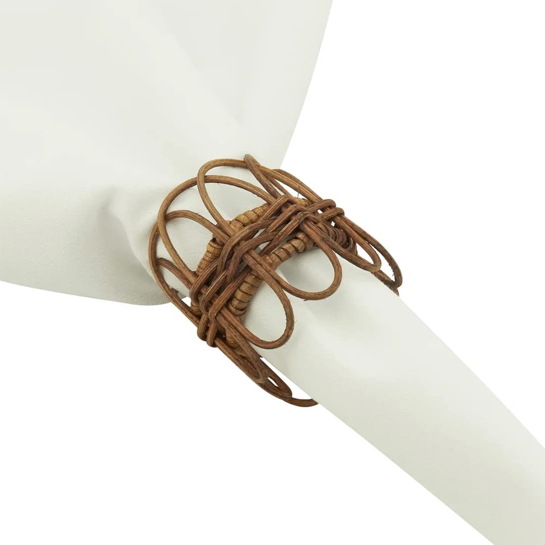 Fennco Styles Handmade Twisted Rattan Napkin Rings, Set of 4 - Natural Braided Napkin Holders for Home Décor, Family Gatherings, Banquets, Holidays and Special Events