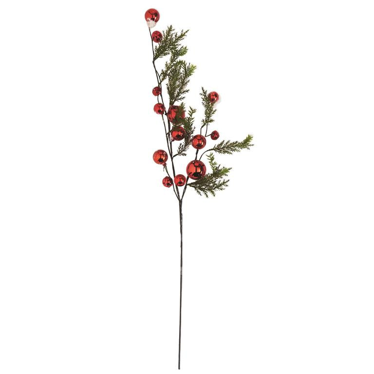 Snowy Pine Branch w/Red Bells - 35 Inch
