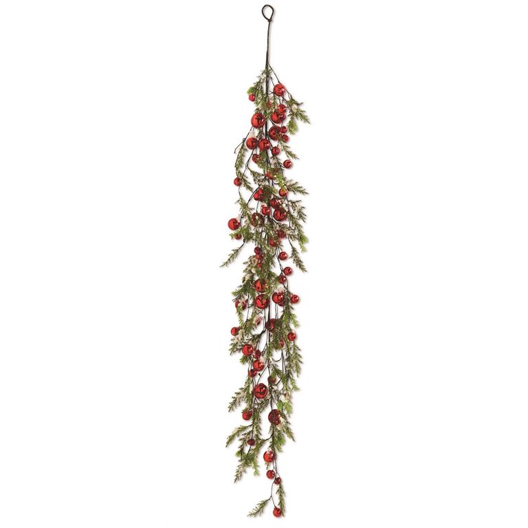 Snowy Pine w/Red Jingle Bells Garland - 63 Inch