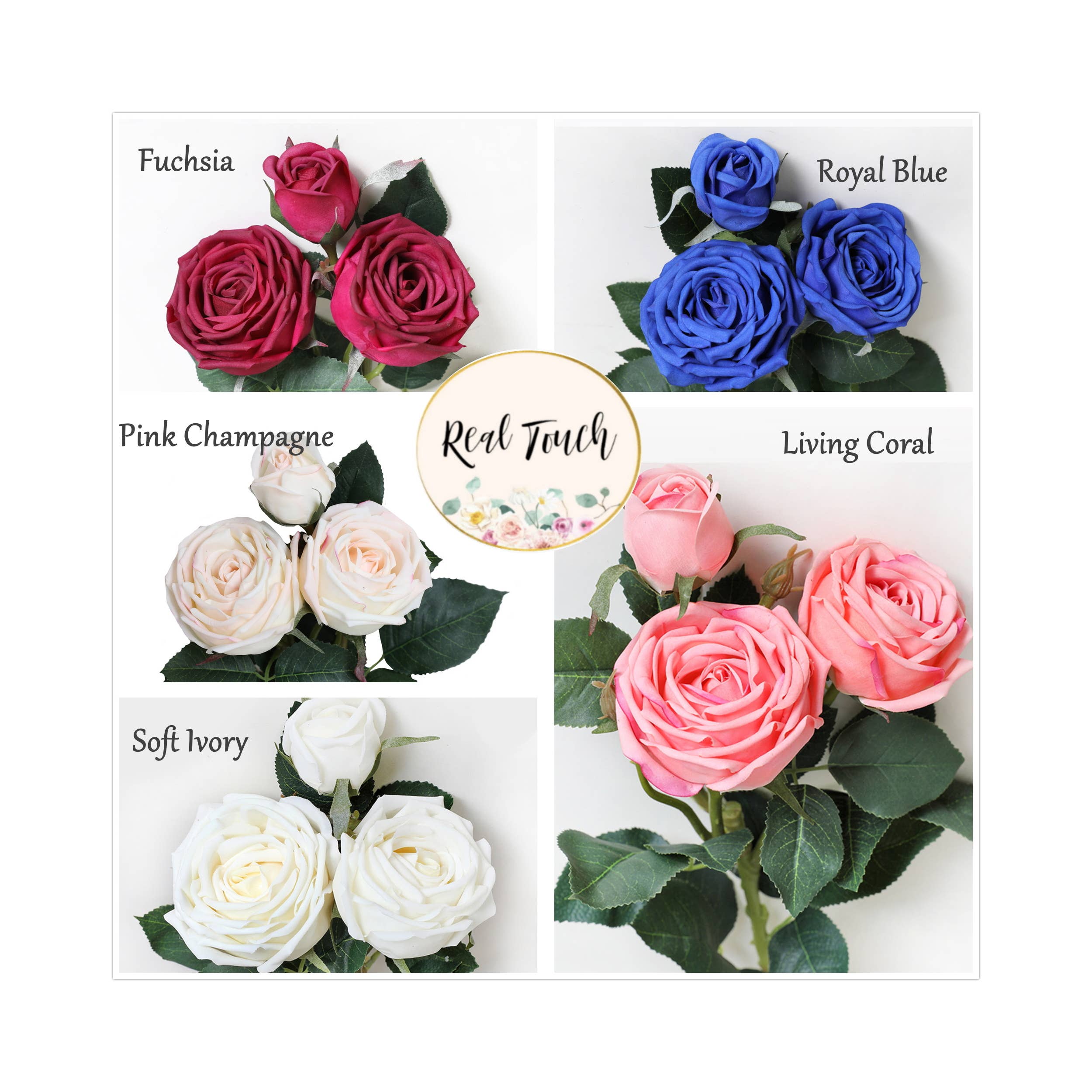 28.75"-Elegant large bloom Real Touch Cabbage Rose: Ivory