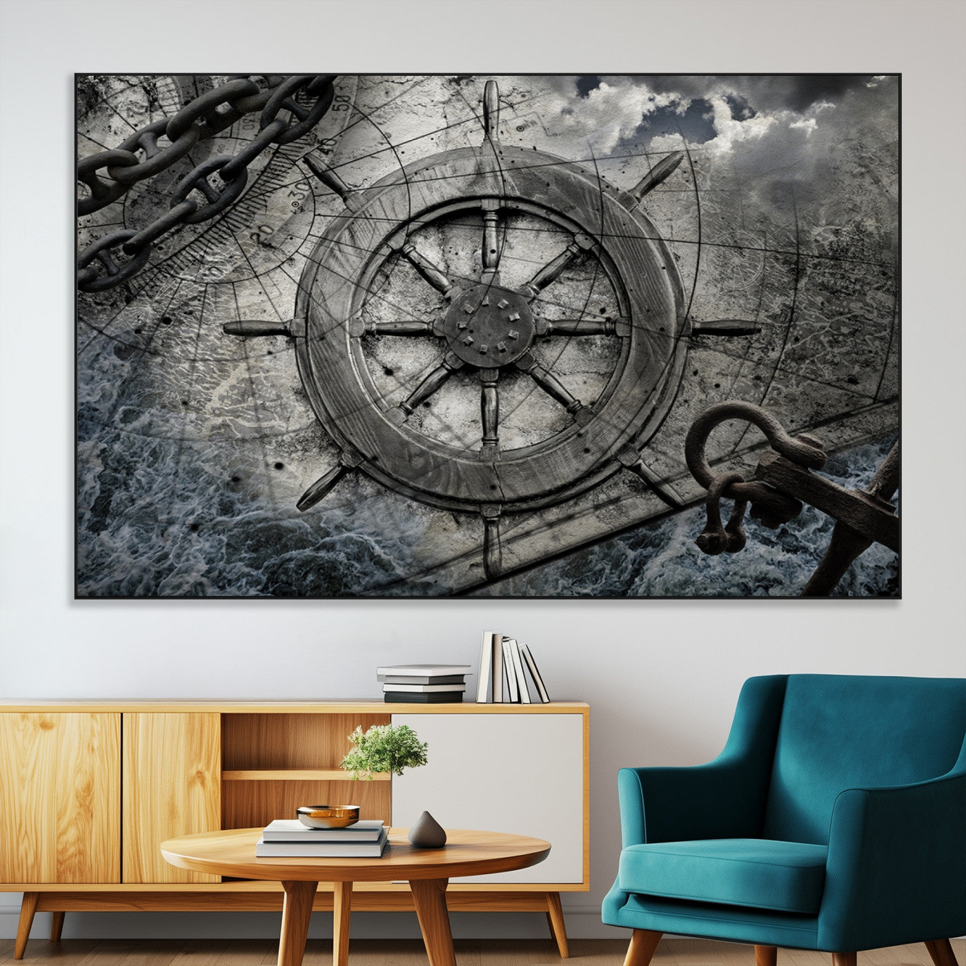 Ship Steering Wheel Vintage Wall Art Canvas Print