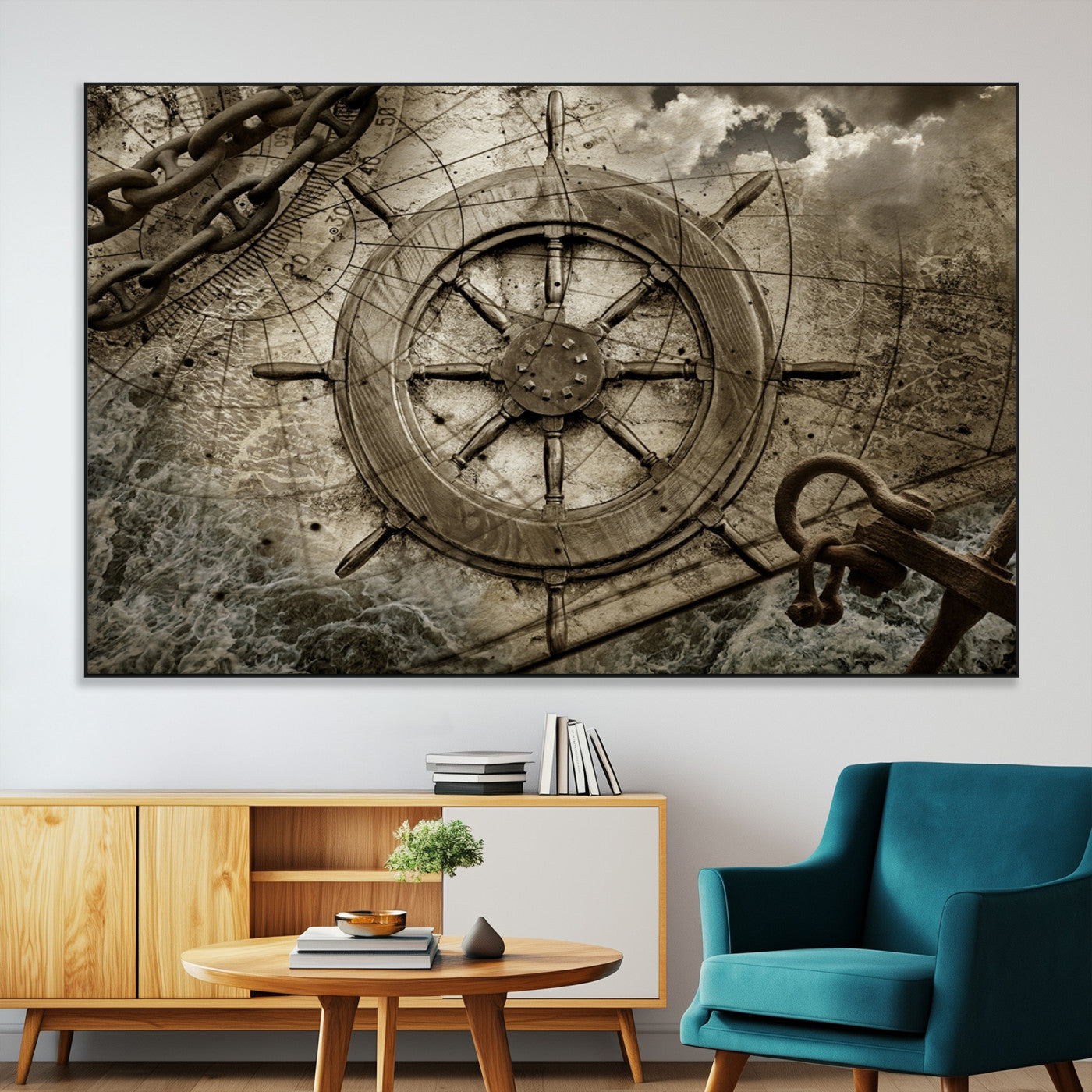 Wooden Ship Wheel Canvas Print, Multi Panel Canvas Wall Art
