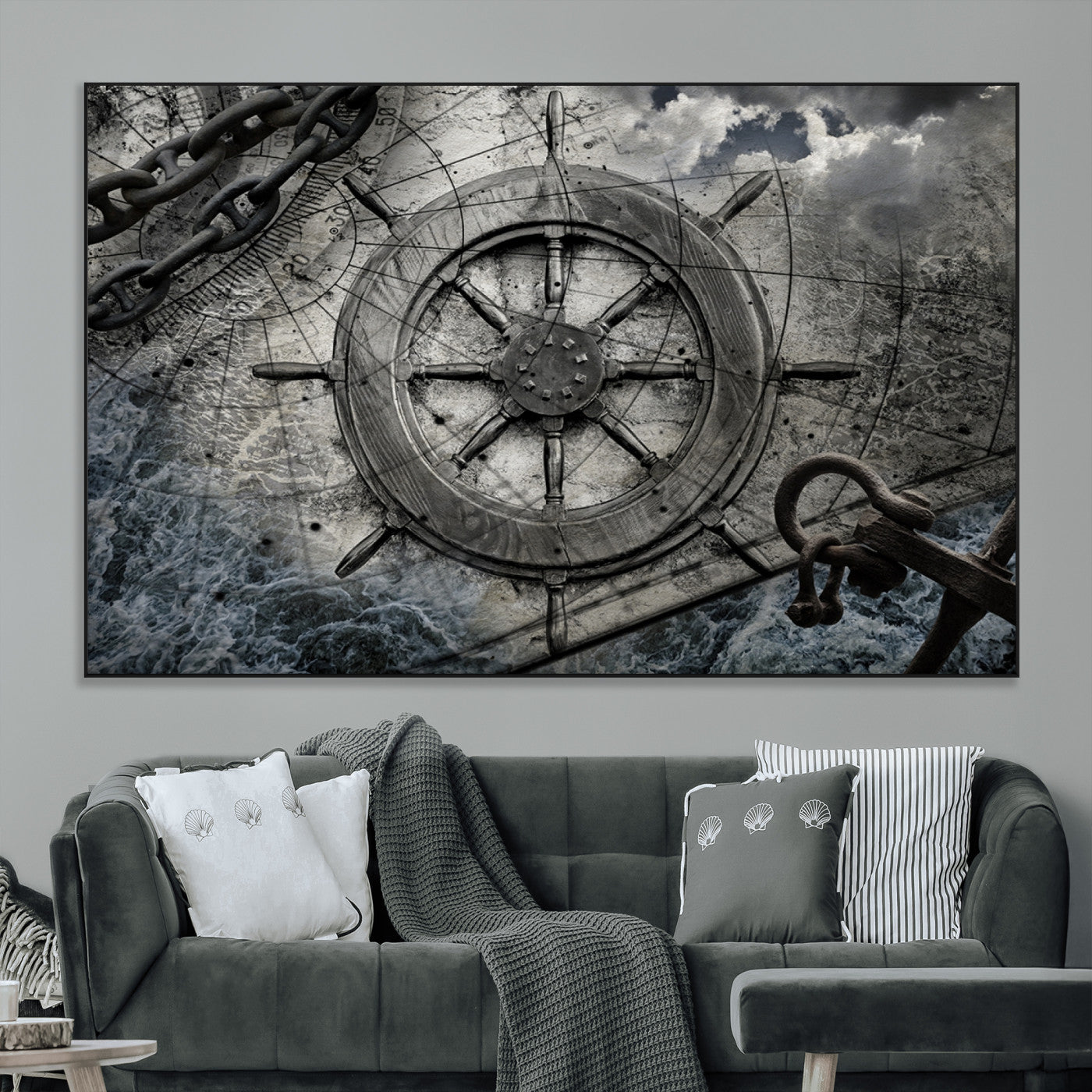 Ship Steering Wheel Vintage Wall Art Canvas Print