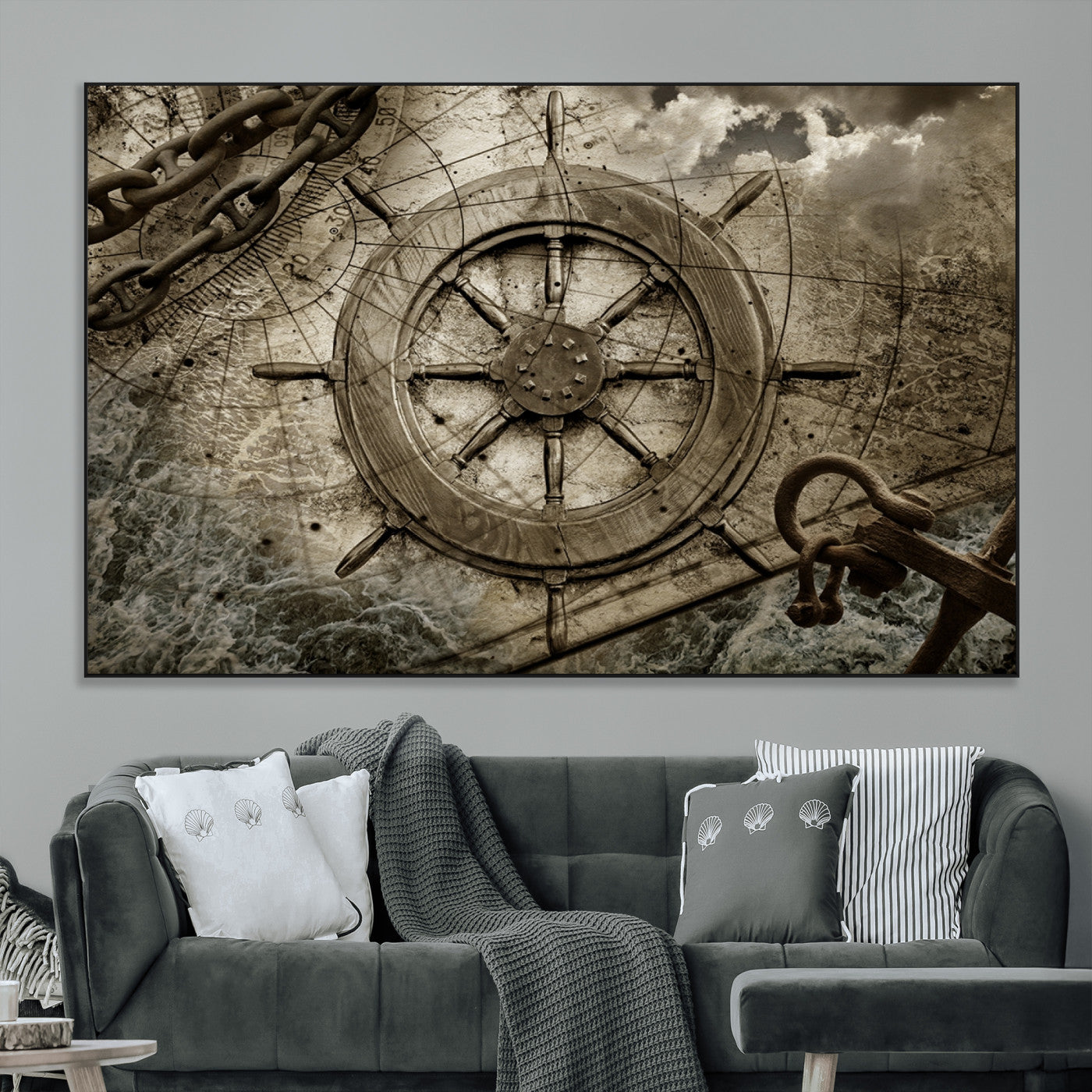 Wooden Ship Wheel Canvas Print, Multi Panel Canvas Wall Art