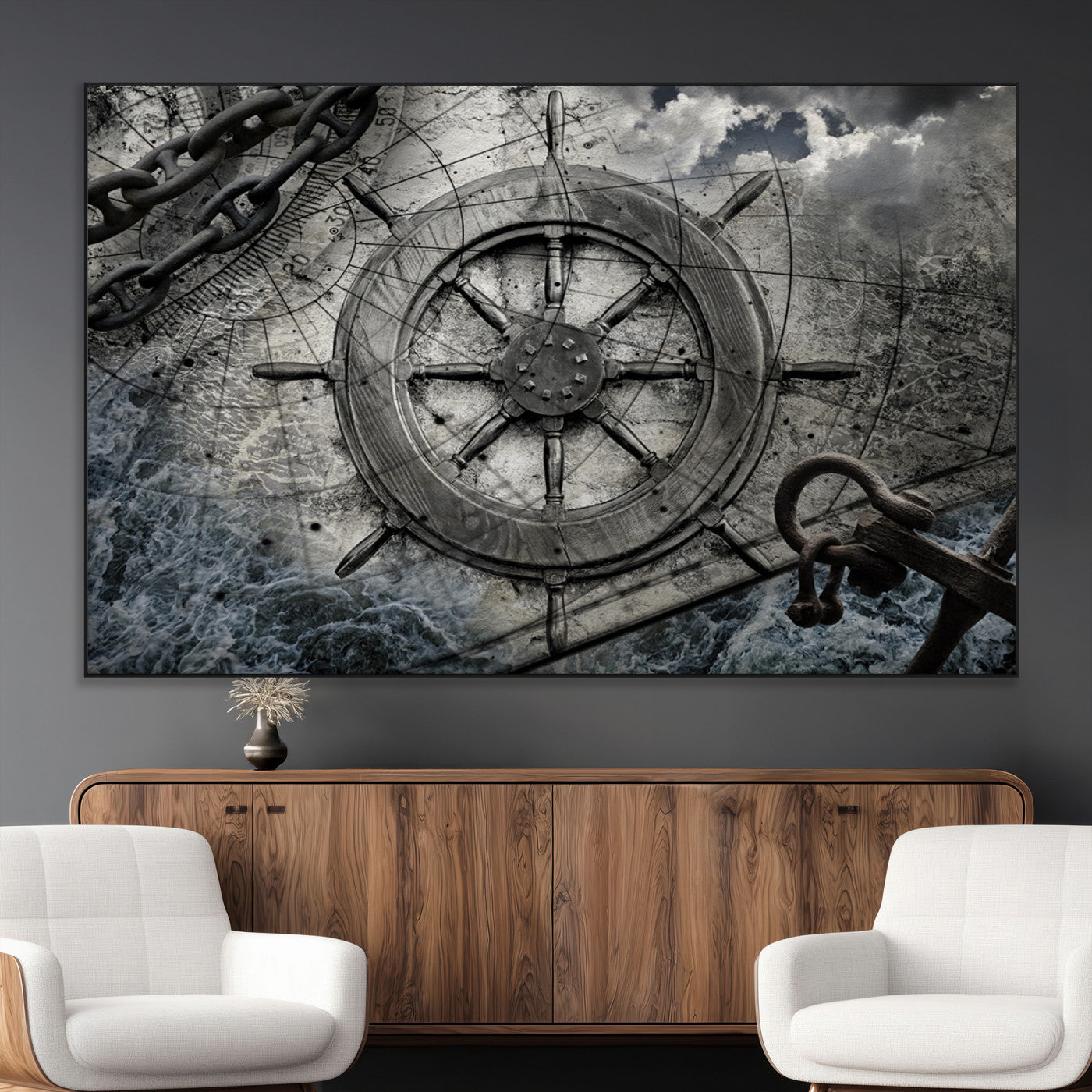 Ship Steering Wheel Vintage Wall Art Canvas Print