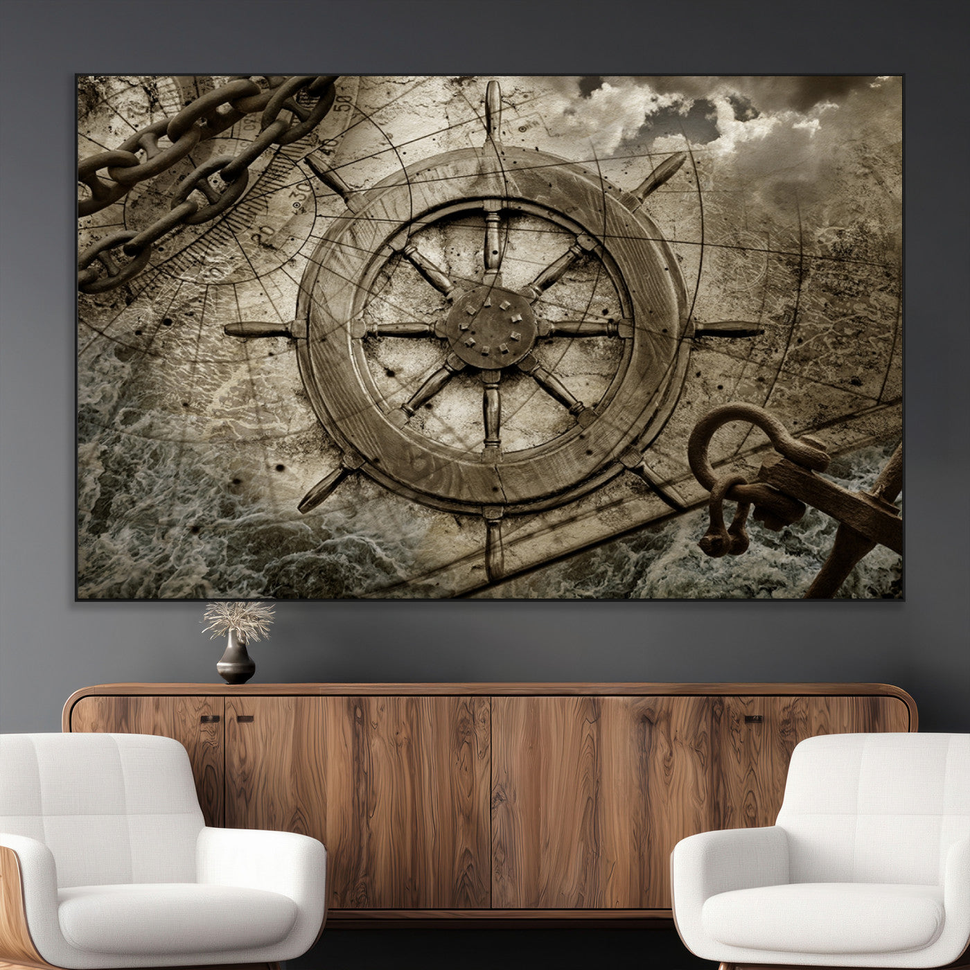 Wooden Ship Wheel Canvas Print, Multi Panel Canvas Wall Art