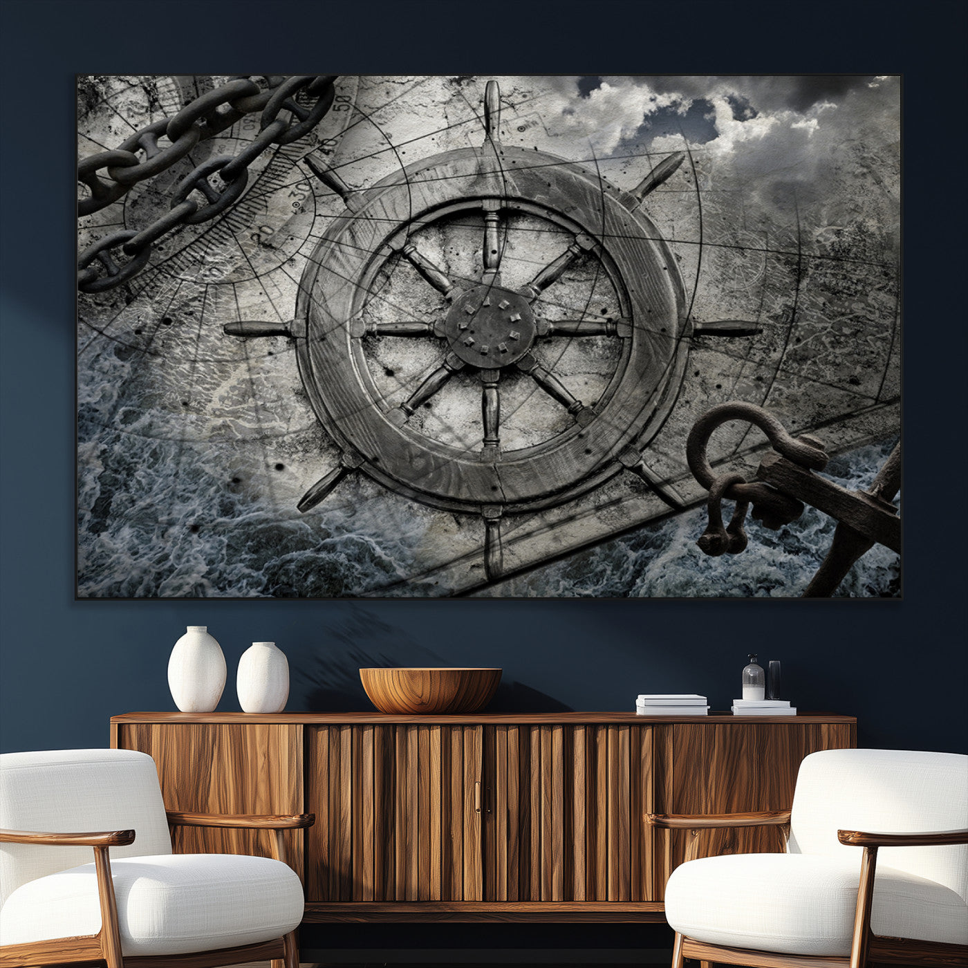 Ship Steering Wheel Vintage Wall Art Canvas Print