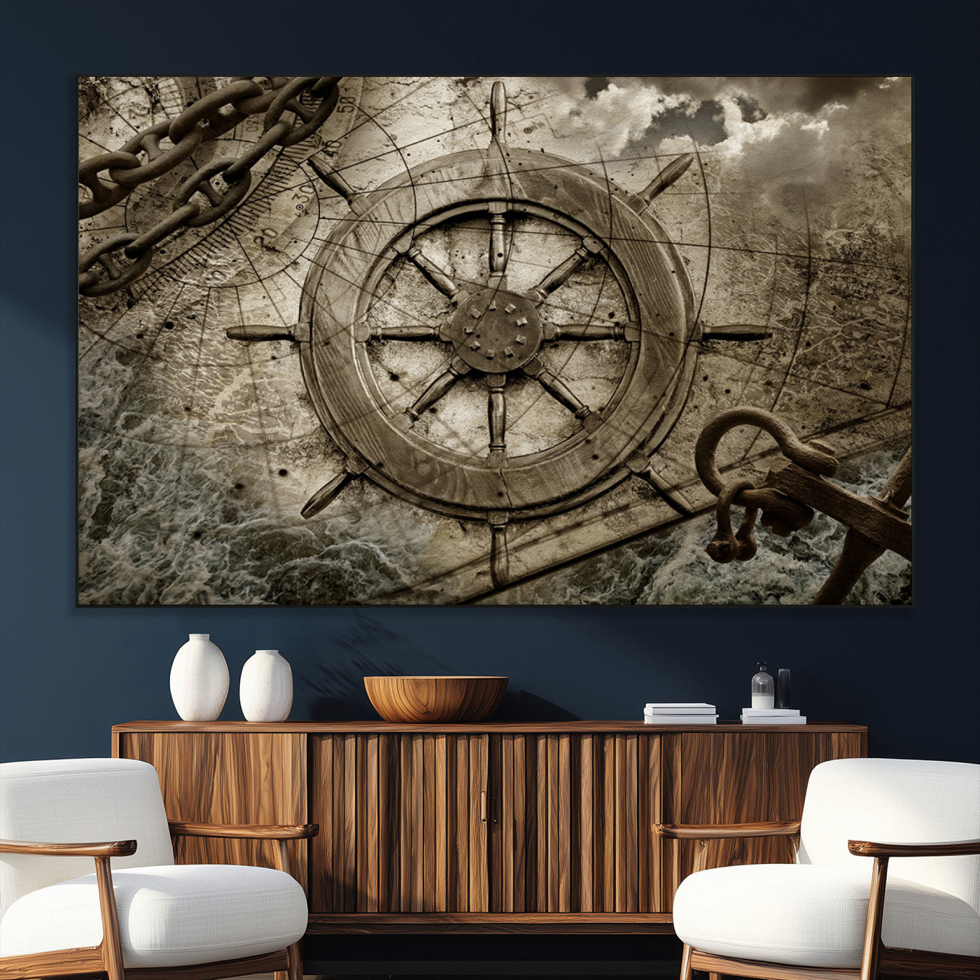 Wooden Ship Wheel Canvas Print, Multi Panel Canvas Wall Art