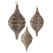 Glittered Rattan and Sisal Teardrop Ornaments