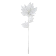 White Velvet Poinsettia Stem w/Sequins Gold Trim & Center - 30 Inch
