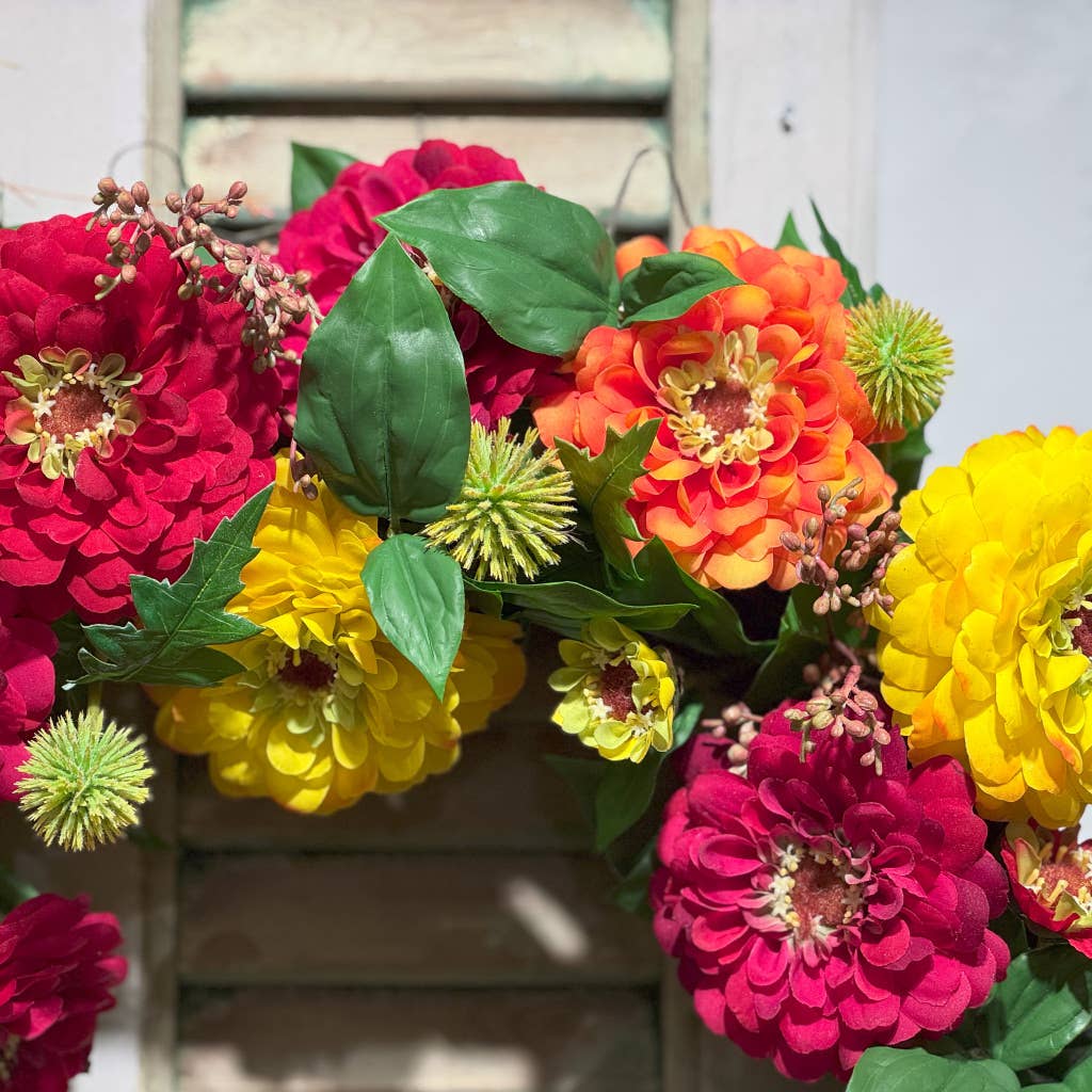 Zinnia Garden Wreath - 24 Inch