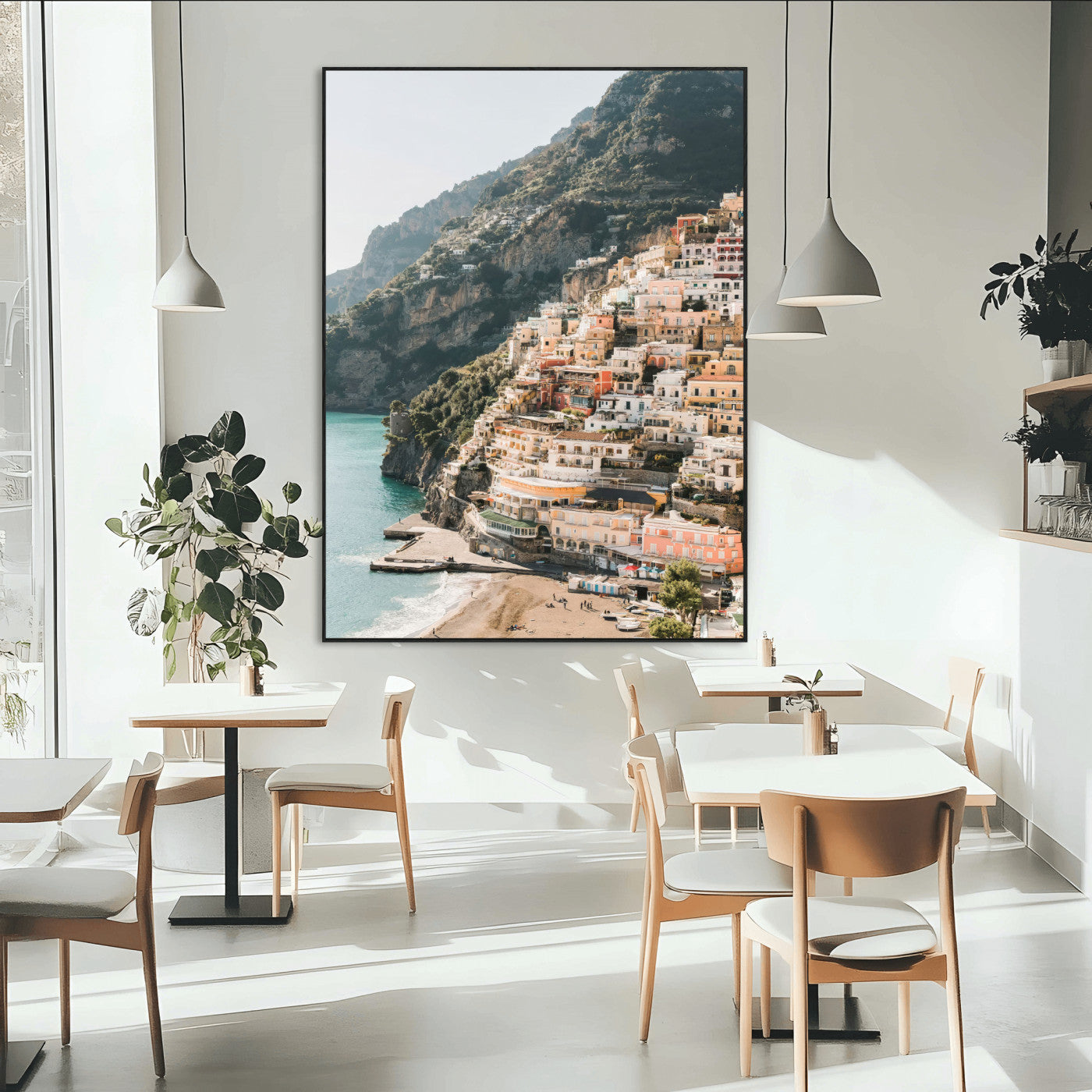 Mediterranean Coastal Cliffside Town Wall Art – Vibrant