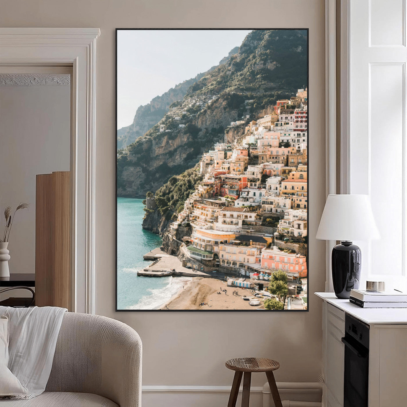 Mediterranean Coastal Cliffside Town Wall Art – Vibrant