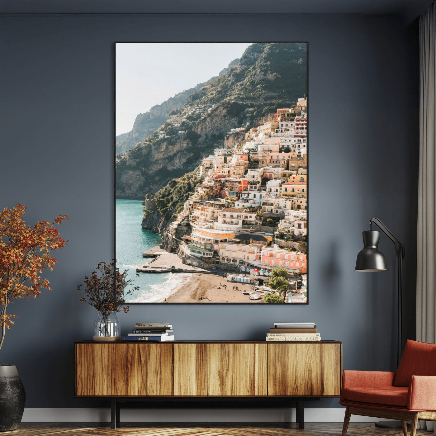 Mediterranean Coastal Cliffside Town Wall Art – Vibrant
