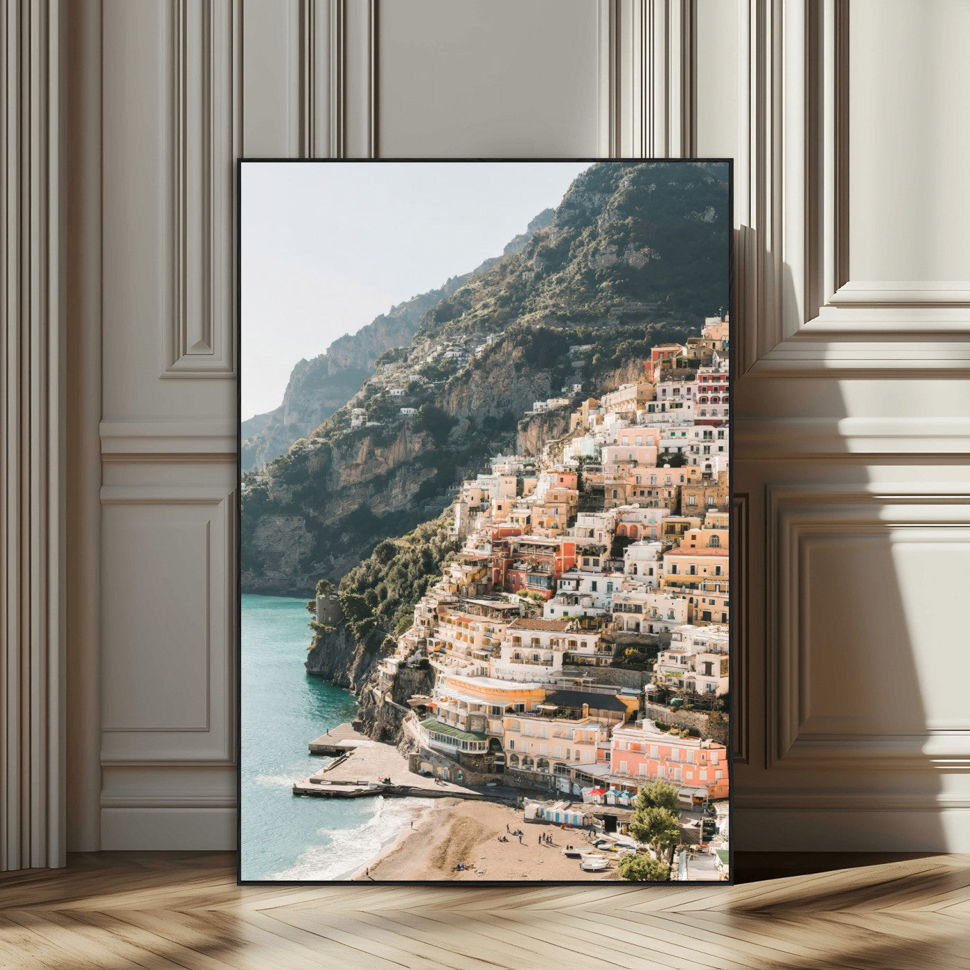 Mediterranean Coastal Cliffside Town Wall Art – Vibrant