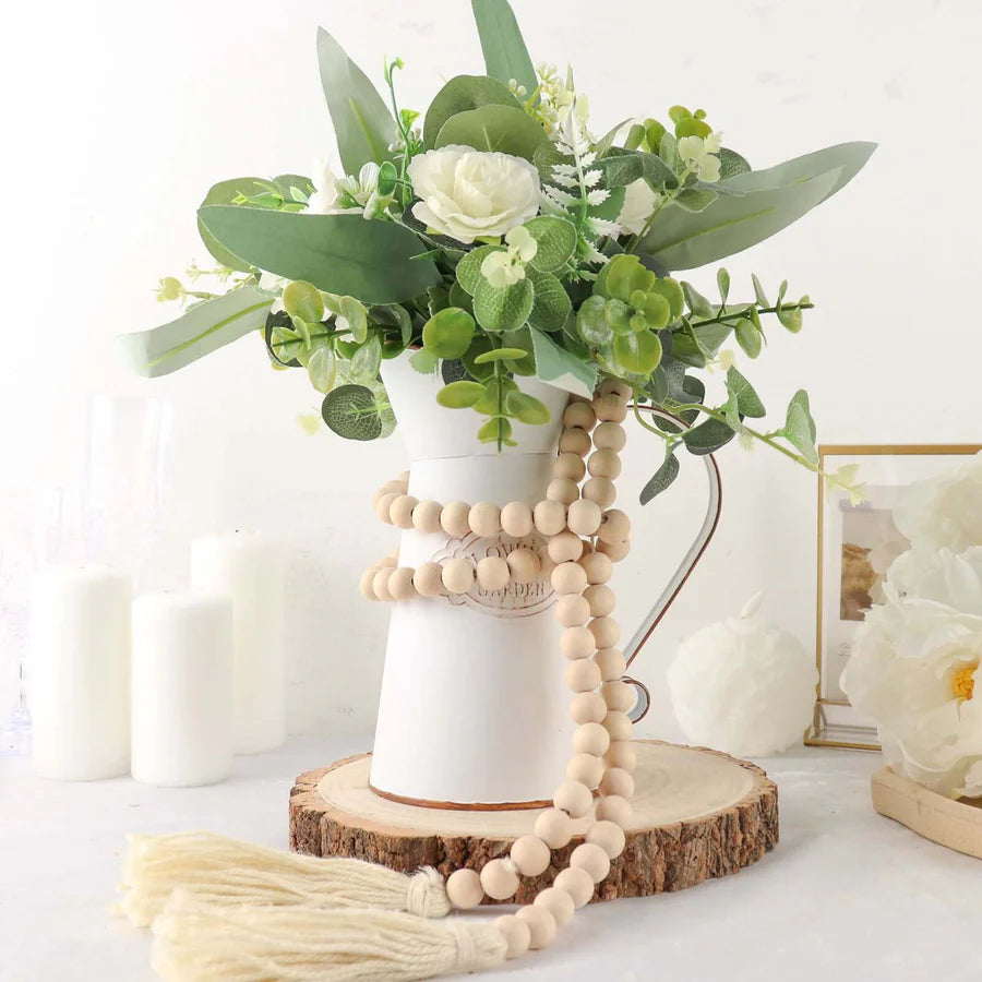 55" Cream Wood Bead Garland With Tassels