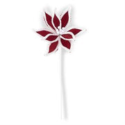 Red Velvet Poinsettia w/White Pompom Trim - 25 Inch