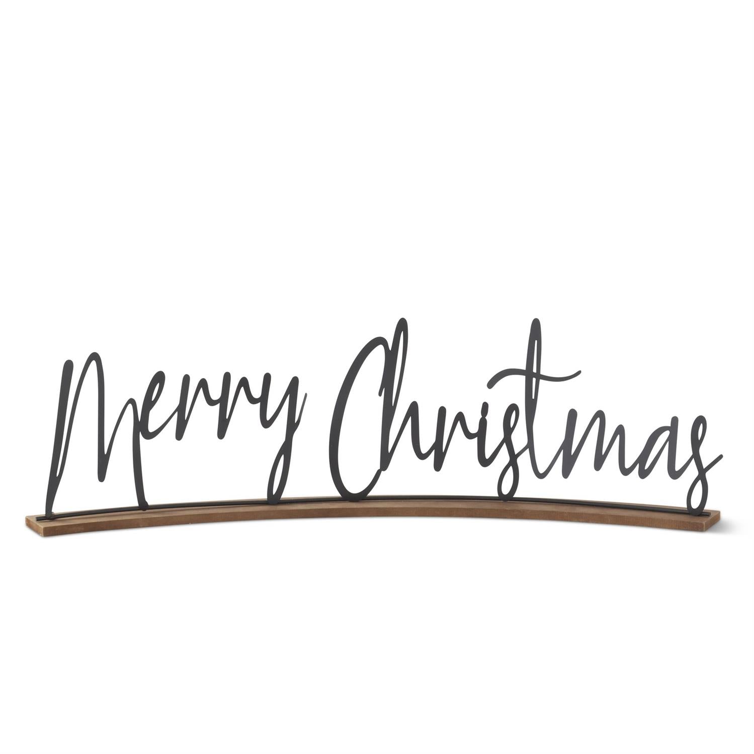 25 Inch Curved Matte Black Metal MERRY CHRISTMAS Script Tabletop Cu